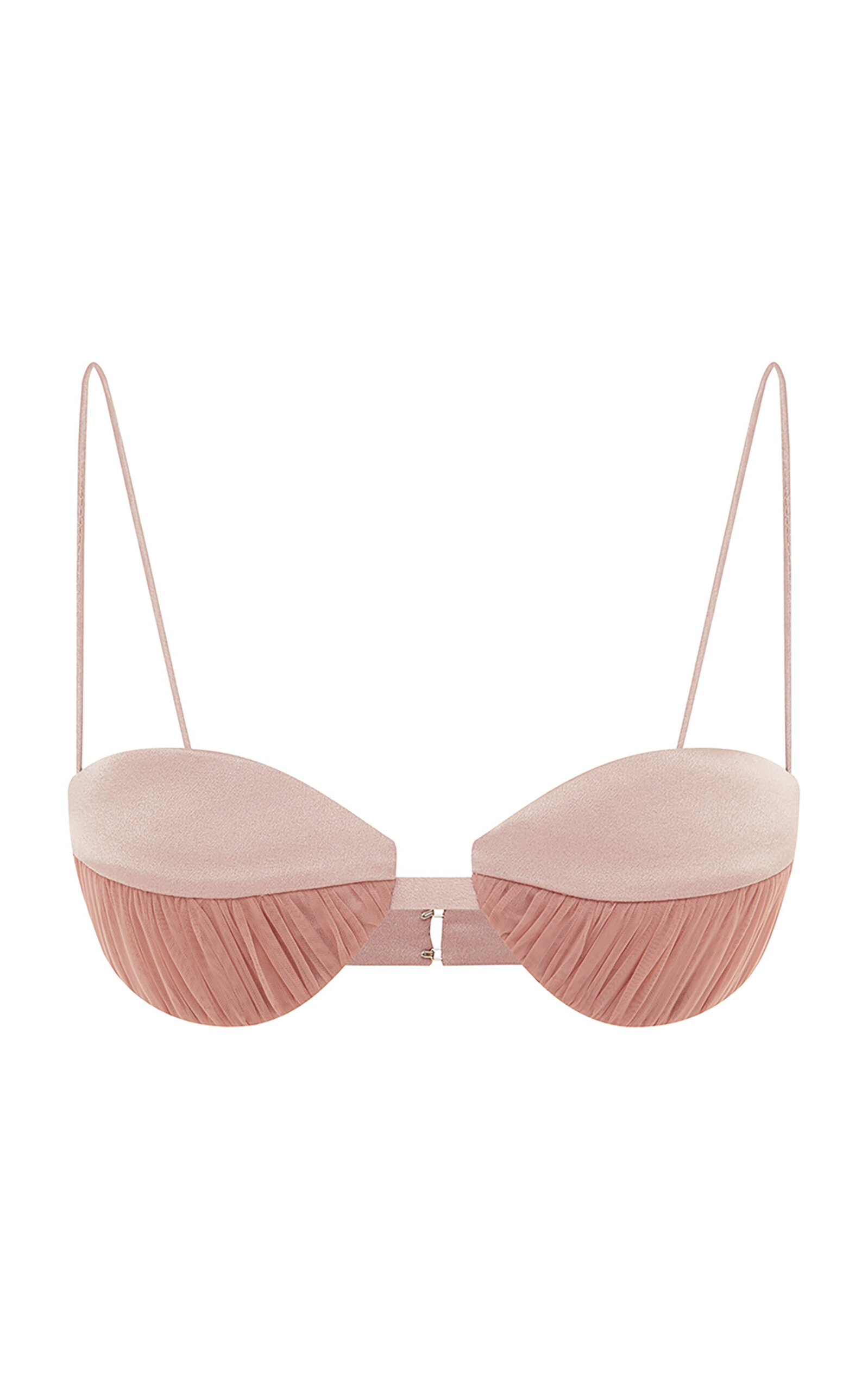 ALEX PERRY RUCHED MESH & SATIN CREPE BRA TOP