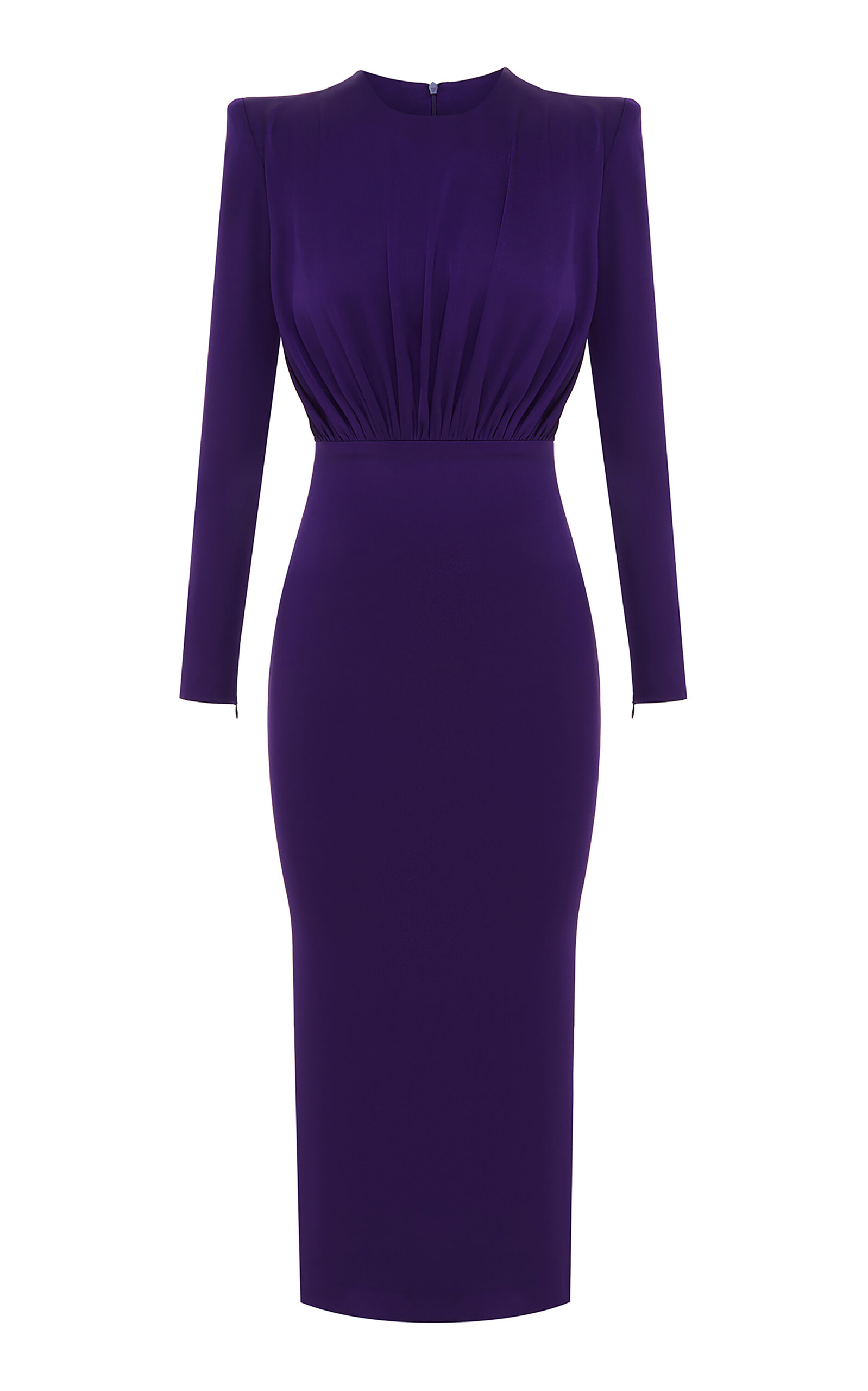 Alex Perry Ruched Satin Crepe Midi Dress In Purple