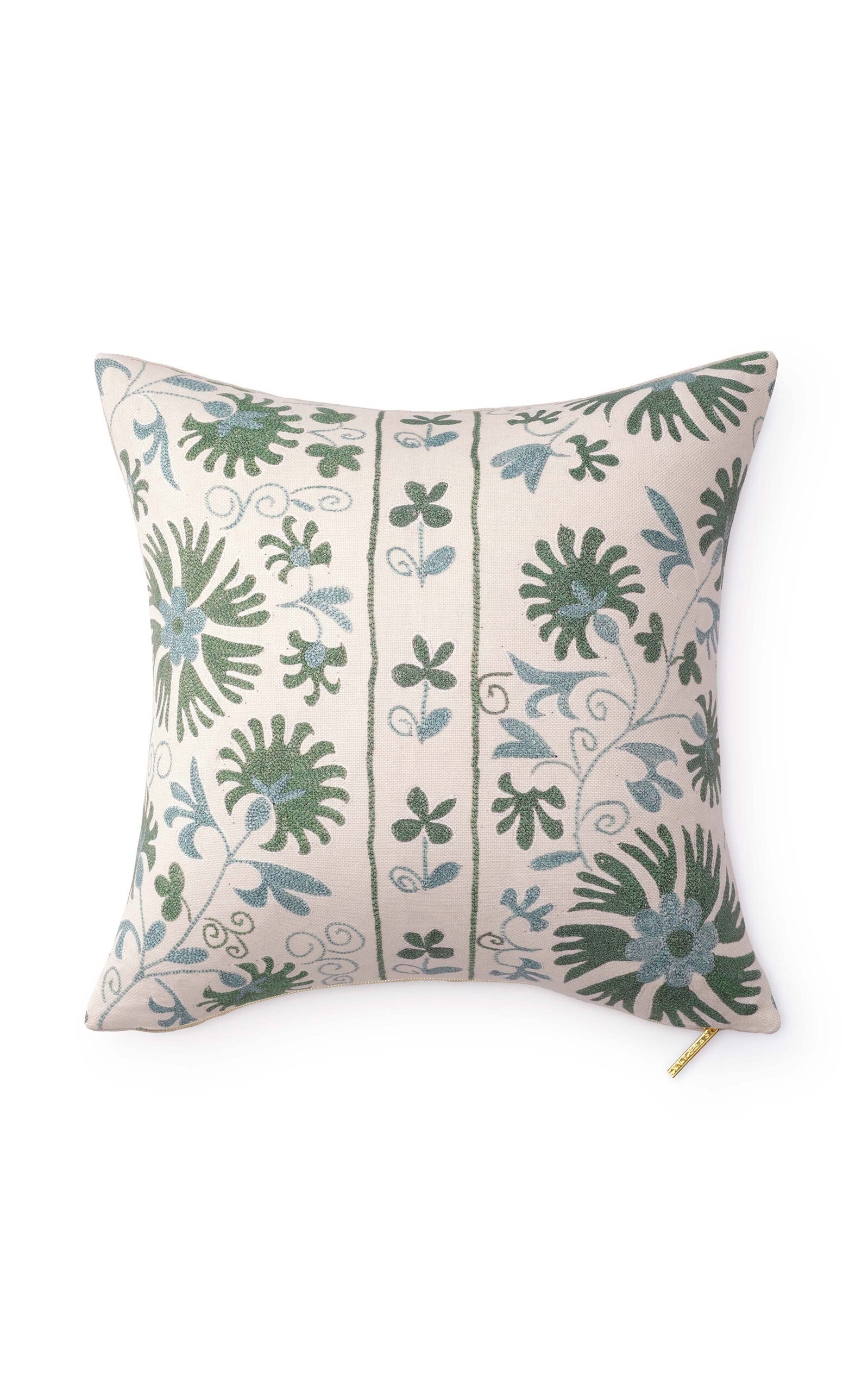 St. Frank Suzani Linen-Cotton Pillow - Green