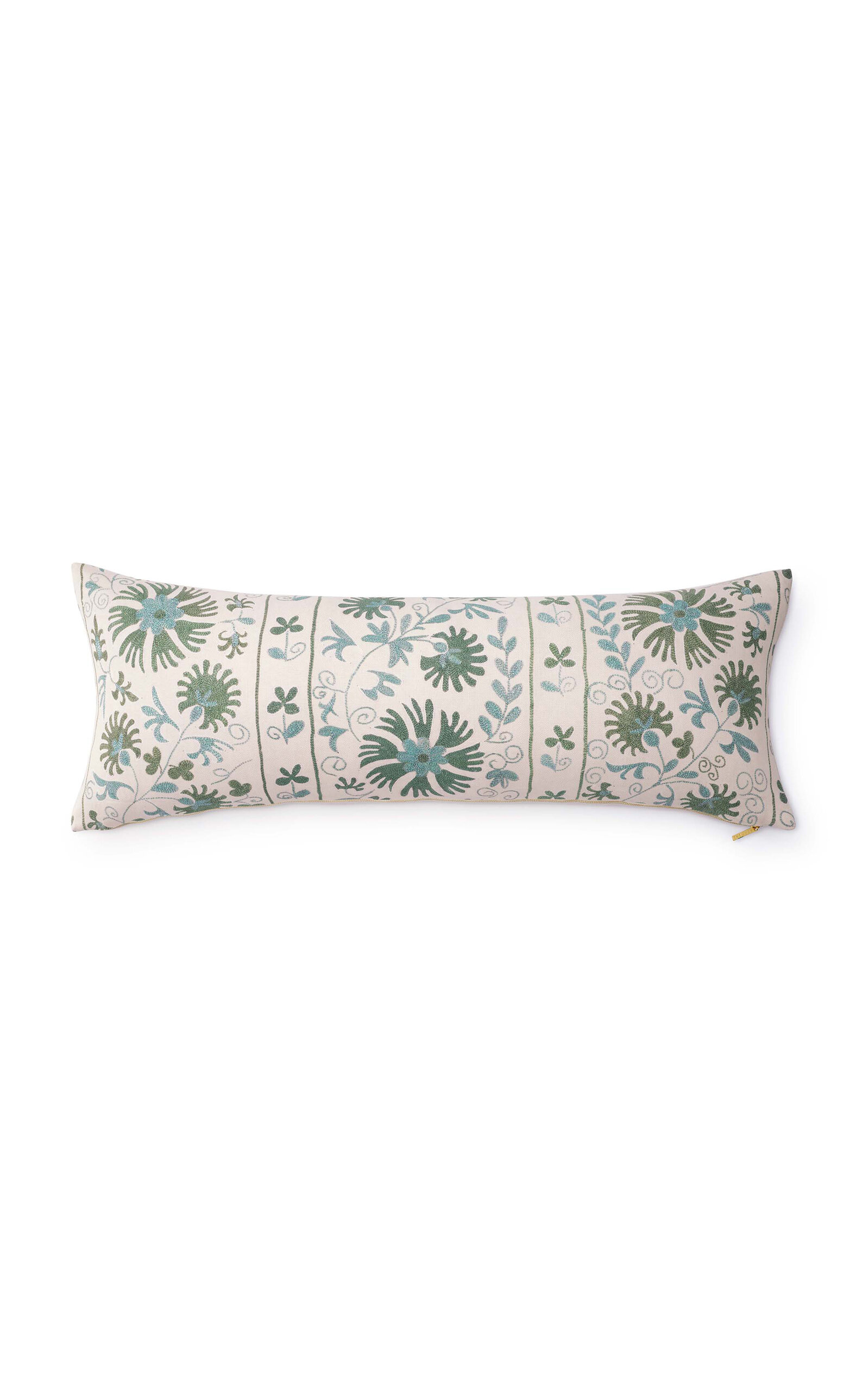 St. Frank Suzani Ribbon Linen-Cotton Pillow - Green