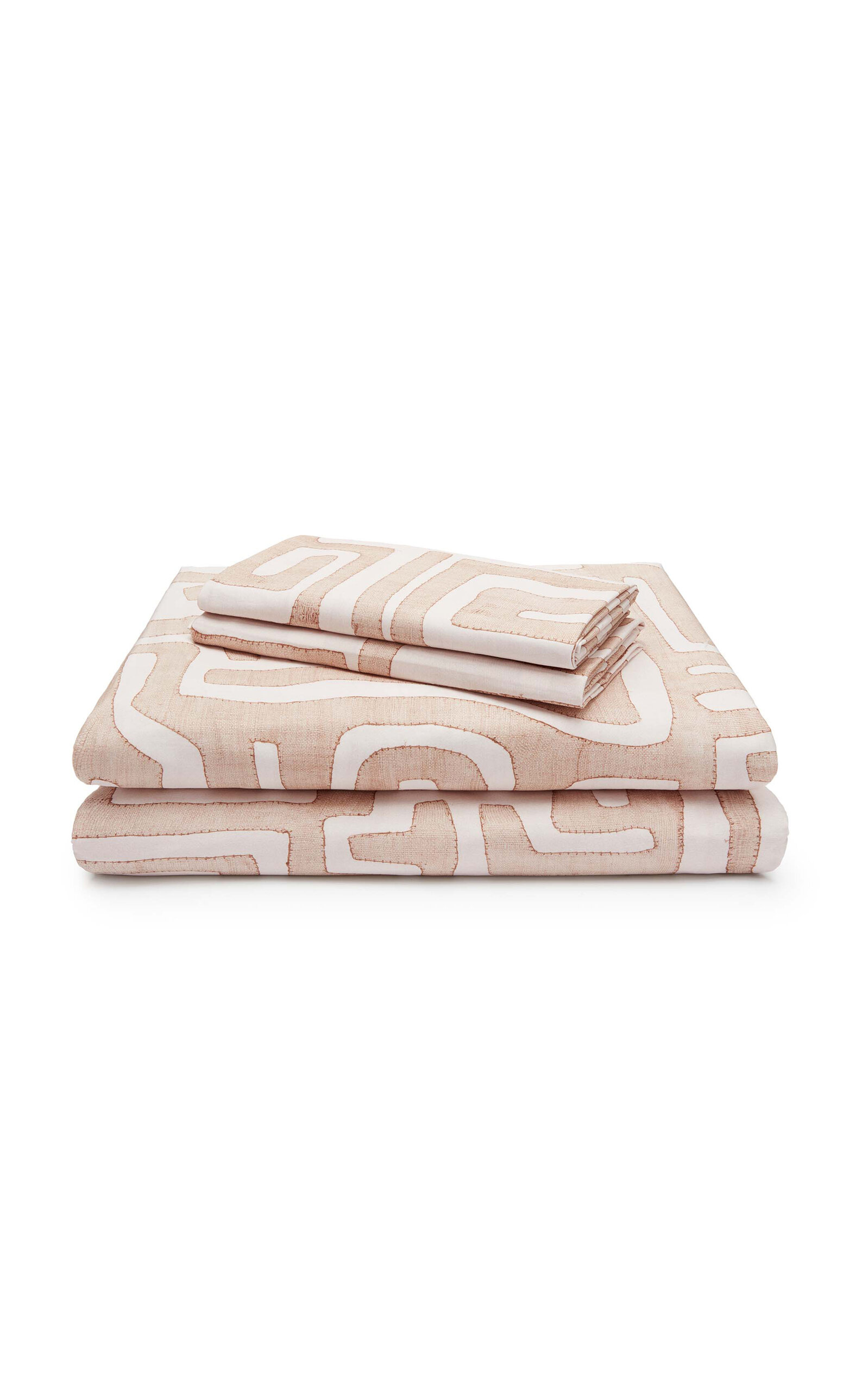 St. Frank Classic Kuba Cloth Cotton Full/Queen Sheet Set - Light Pink