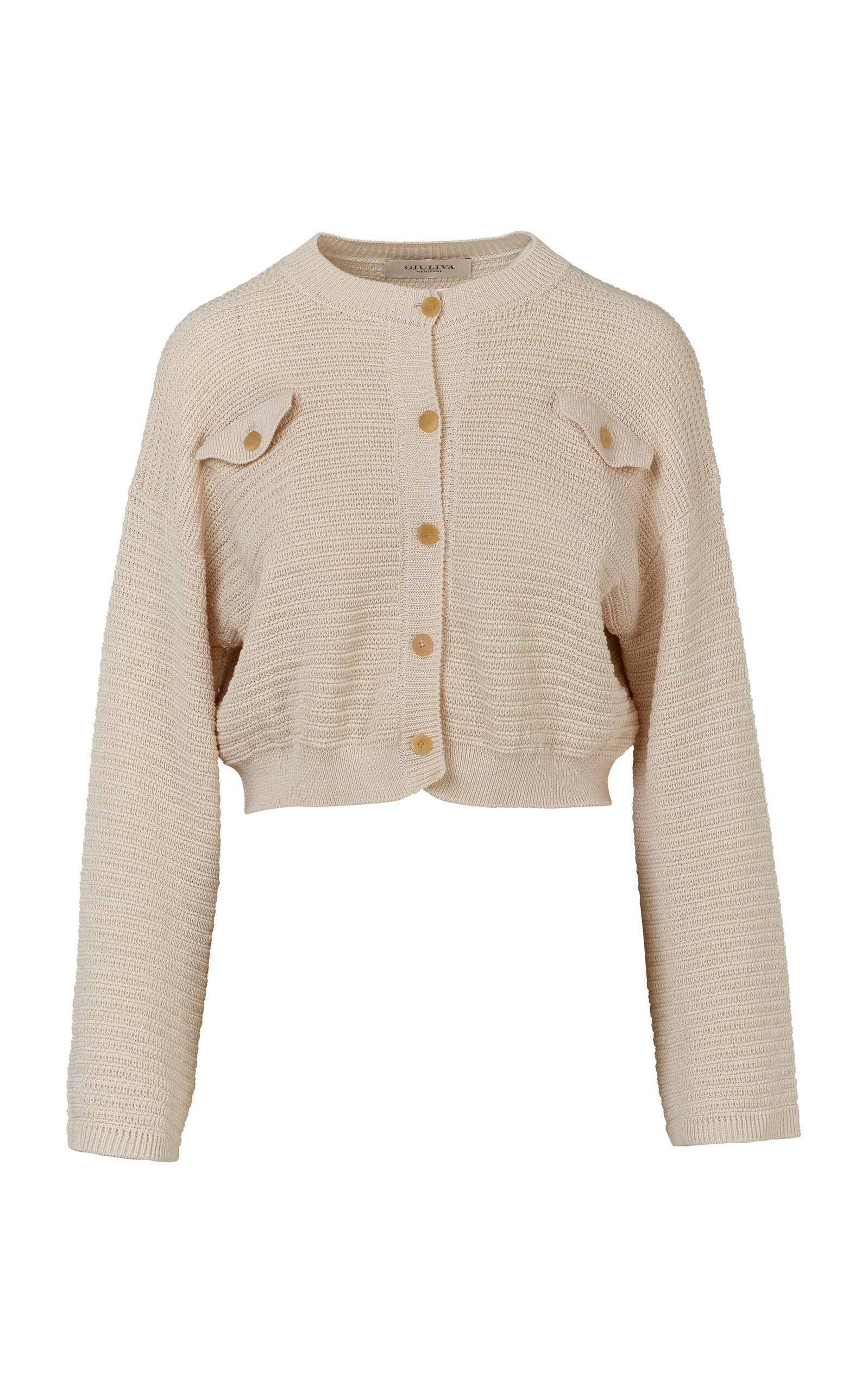 Shop Giuliva Heritage The Corinne Cropped Cotton-knit Cardigan In Ivory