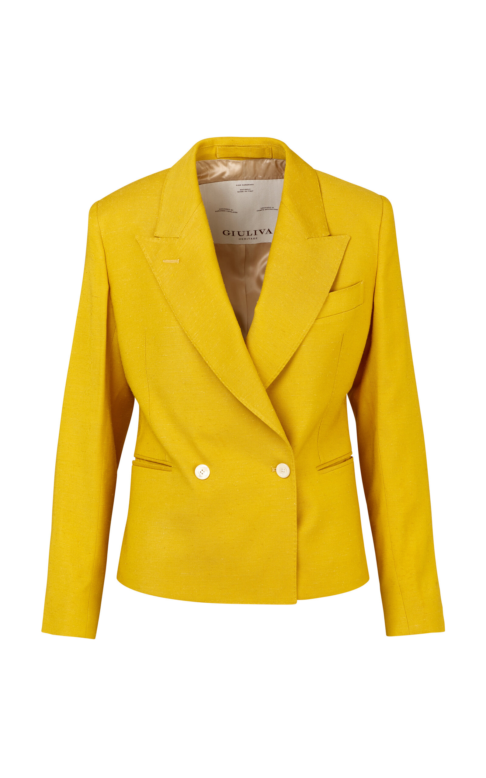 Bice Silk-Shantung Cropped Double-Breasted Blazer