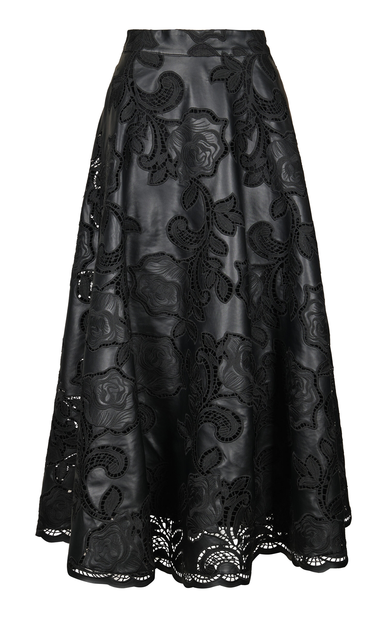 Shop Johanna Ortiz Mesopotamia Embroidered Vegan Leather Maxi Skirt In Black