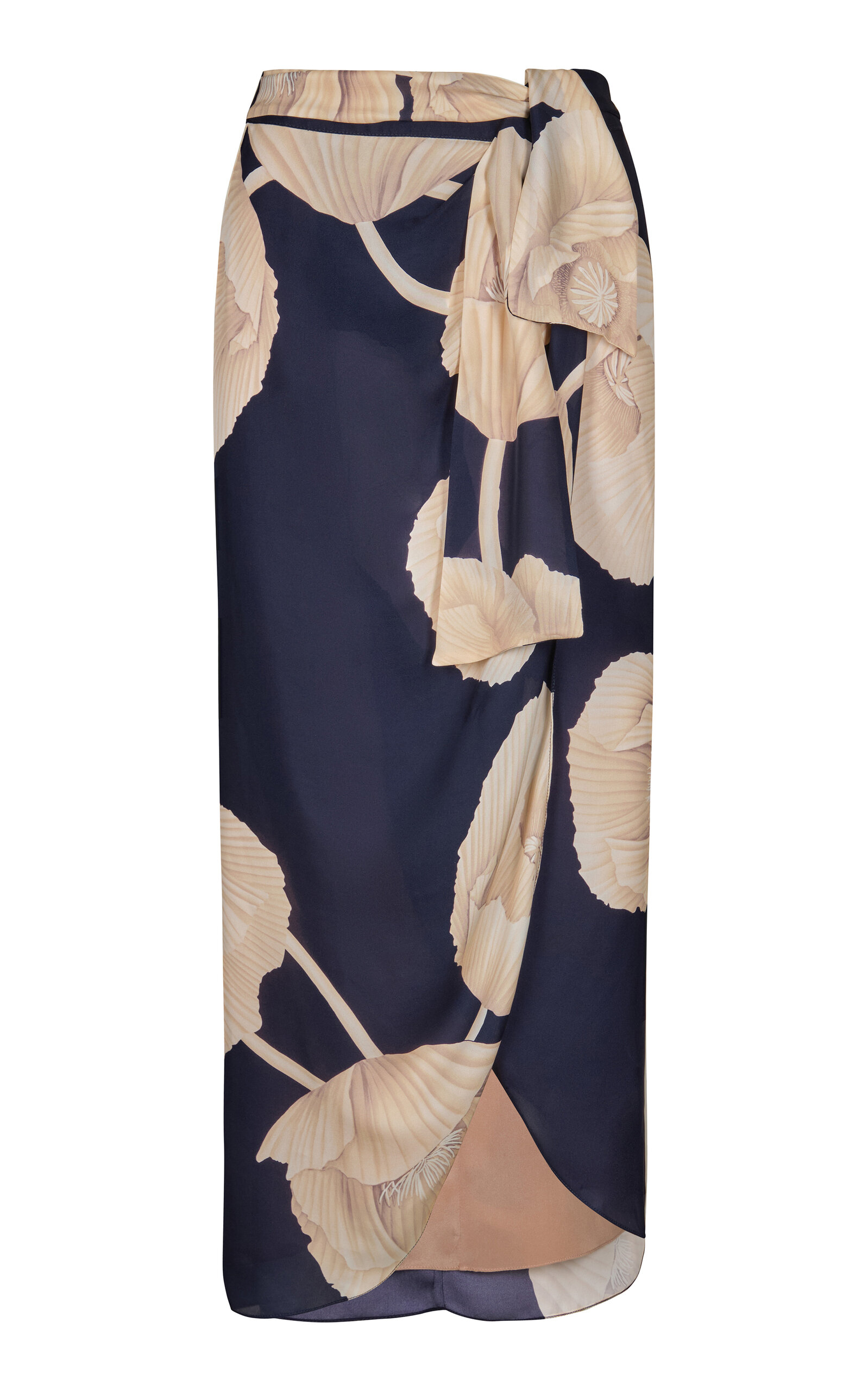 Shop Johanna Ortiz Naturalism Floral Silk Wrap Skirt In Navy