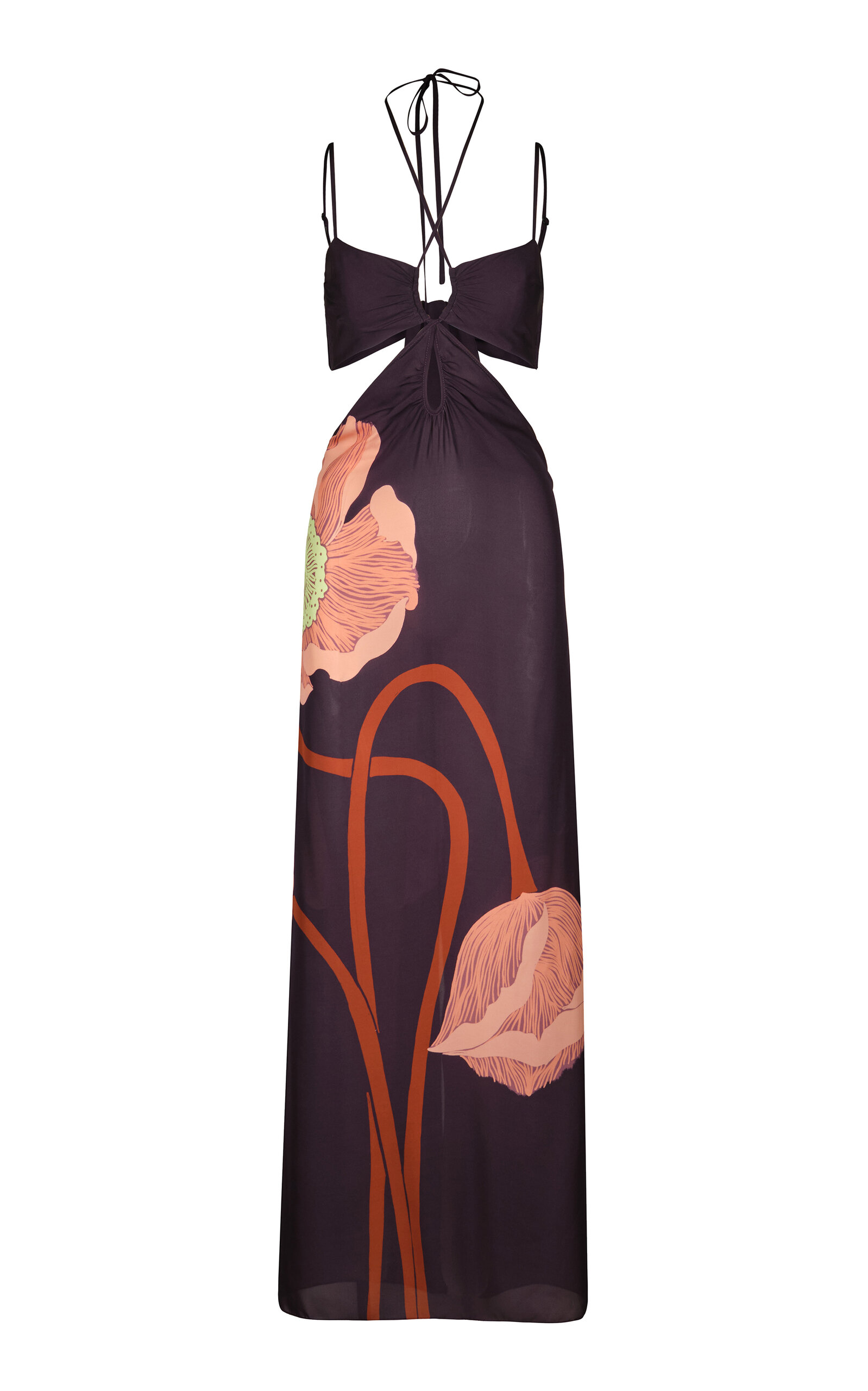 Johanna Ortiz Sacred Plant Cutout Silk Maxi Dress In Purple