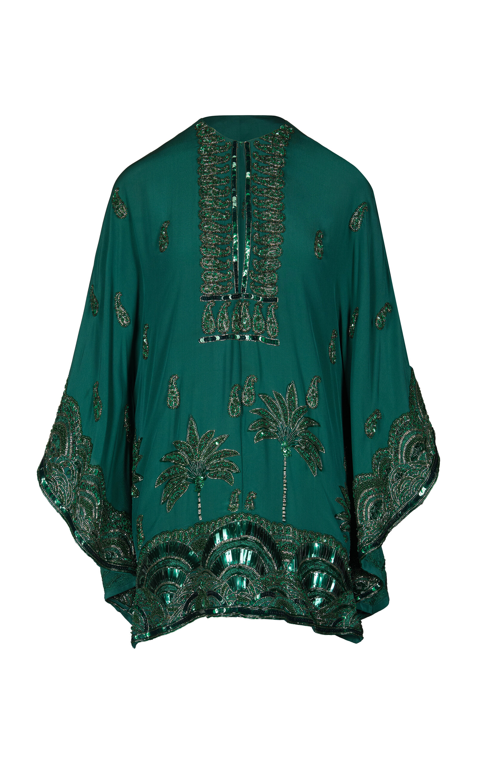 Johanna Ortiz Palm Baazar Embellished Silk-blend Tunic Dress In Green