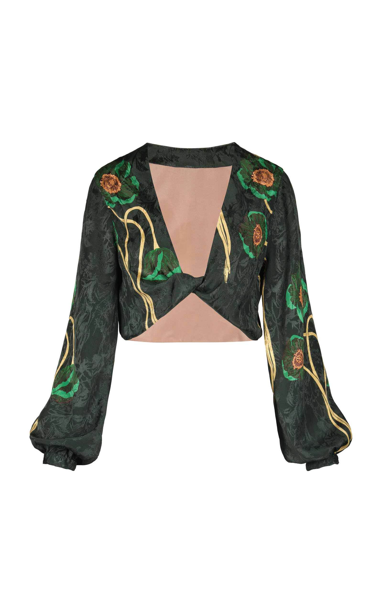 Johanna Ortiz Spice Garden Twisted Crop Top In Green