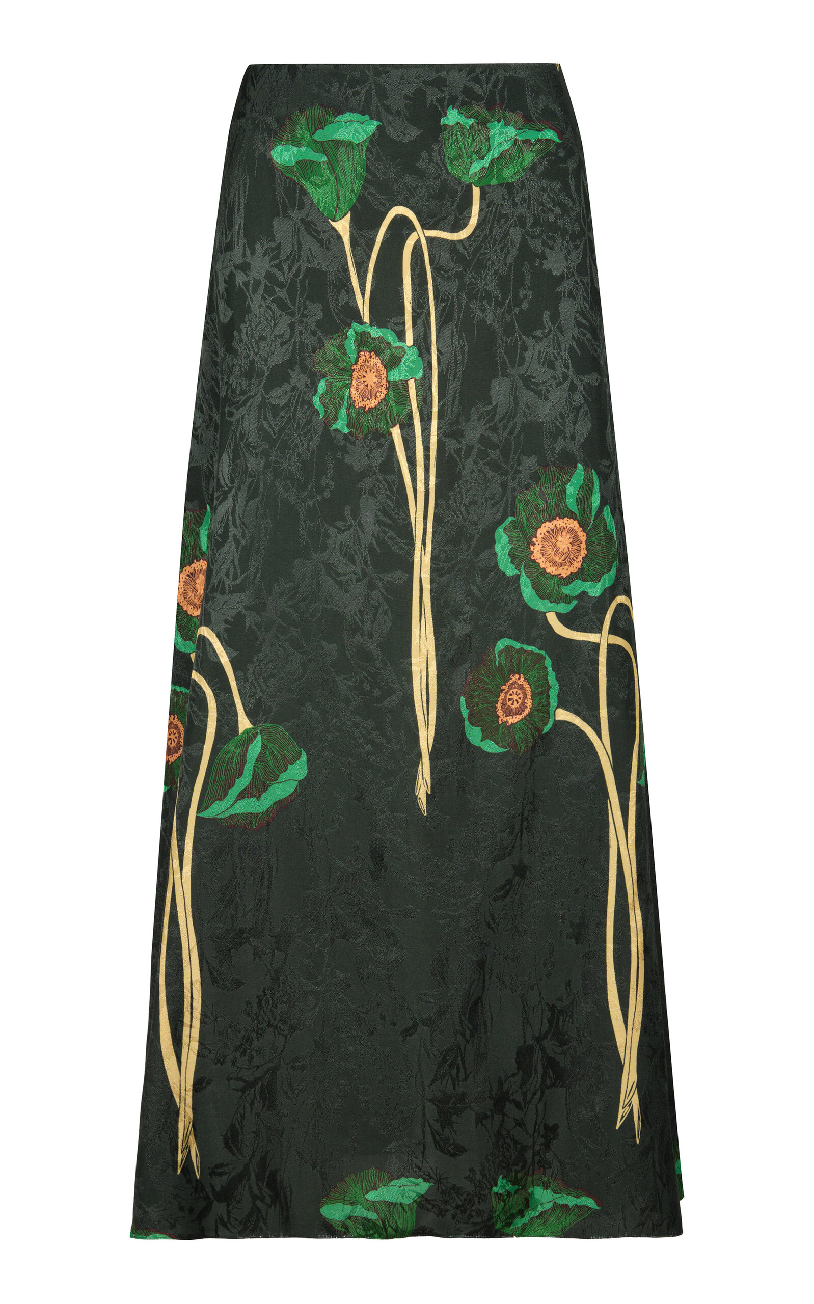 Johanna Ortiz Profound Passion Floral Column Midi Skirt In Green