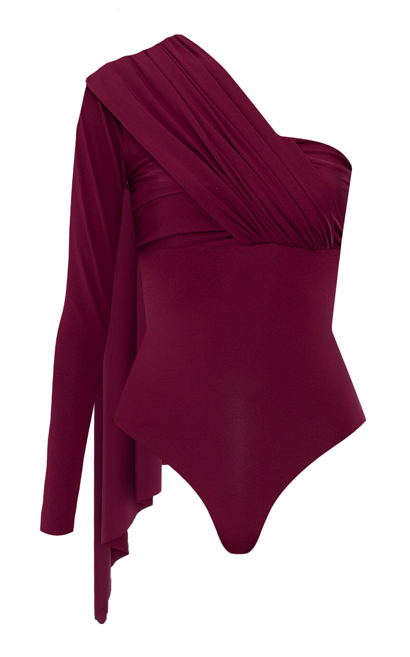 Maygel Coronel Vionnet Asymmetric Bodysuit In Burgundy