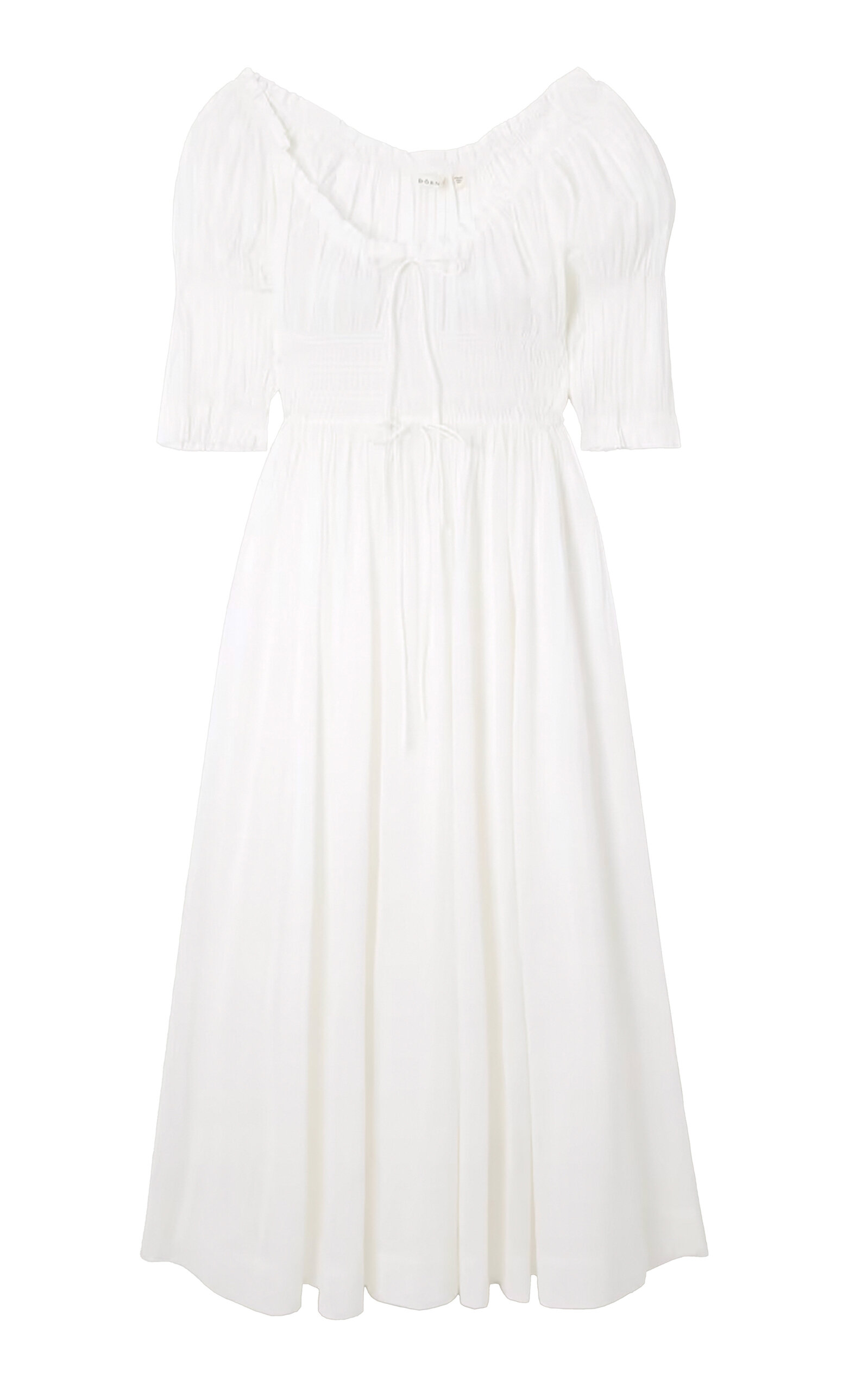 Doen Ischia Smocked Cotton-blend Midi Dress In White