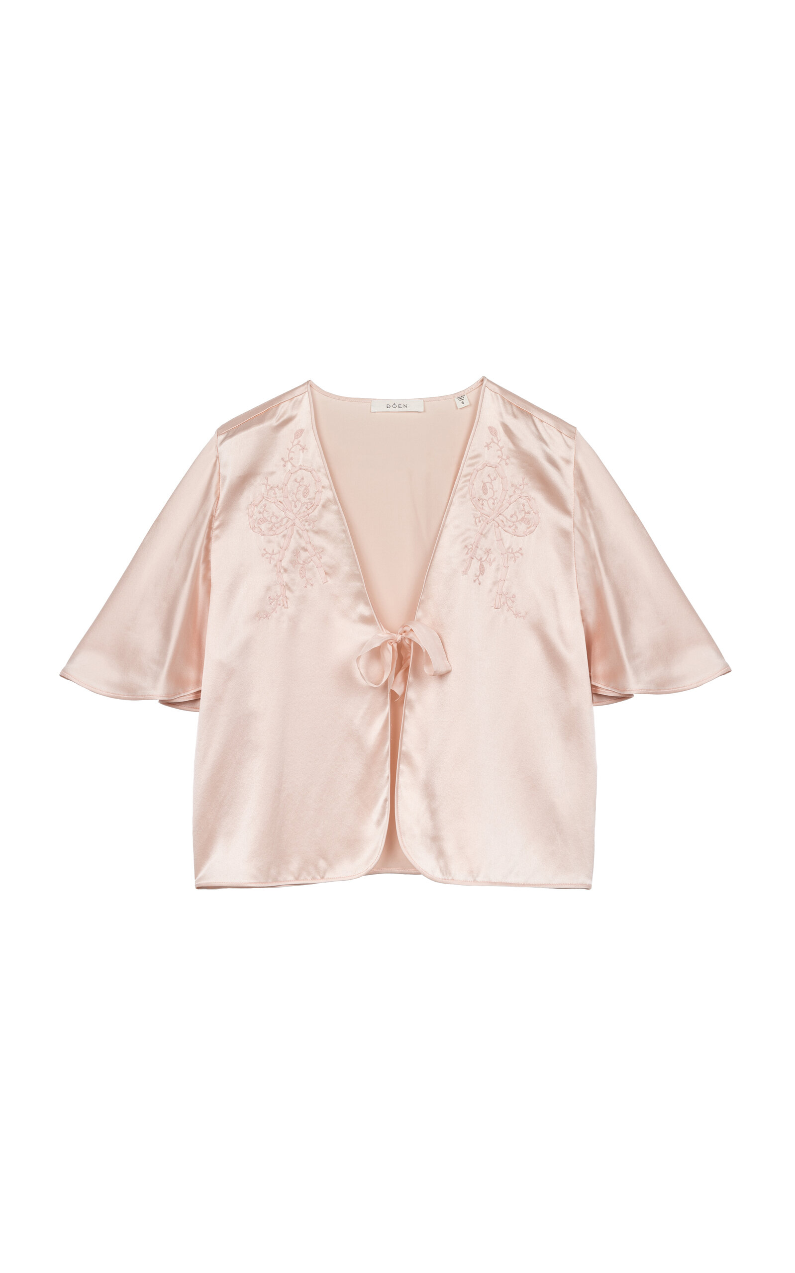 Doen Chantal Embroidered Silk-satin Top In Light Pink