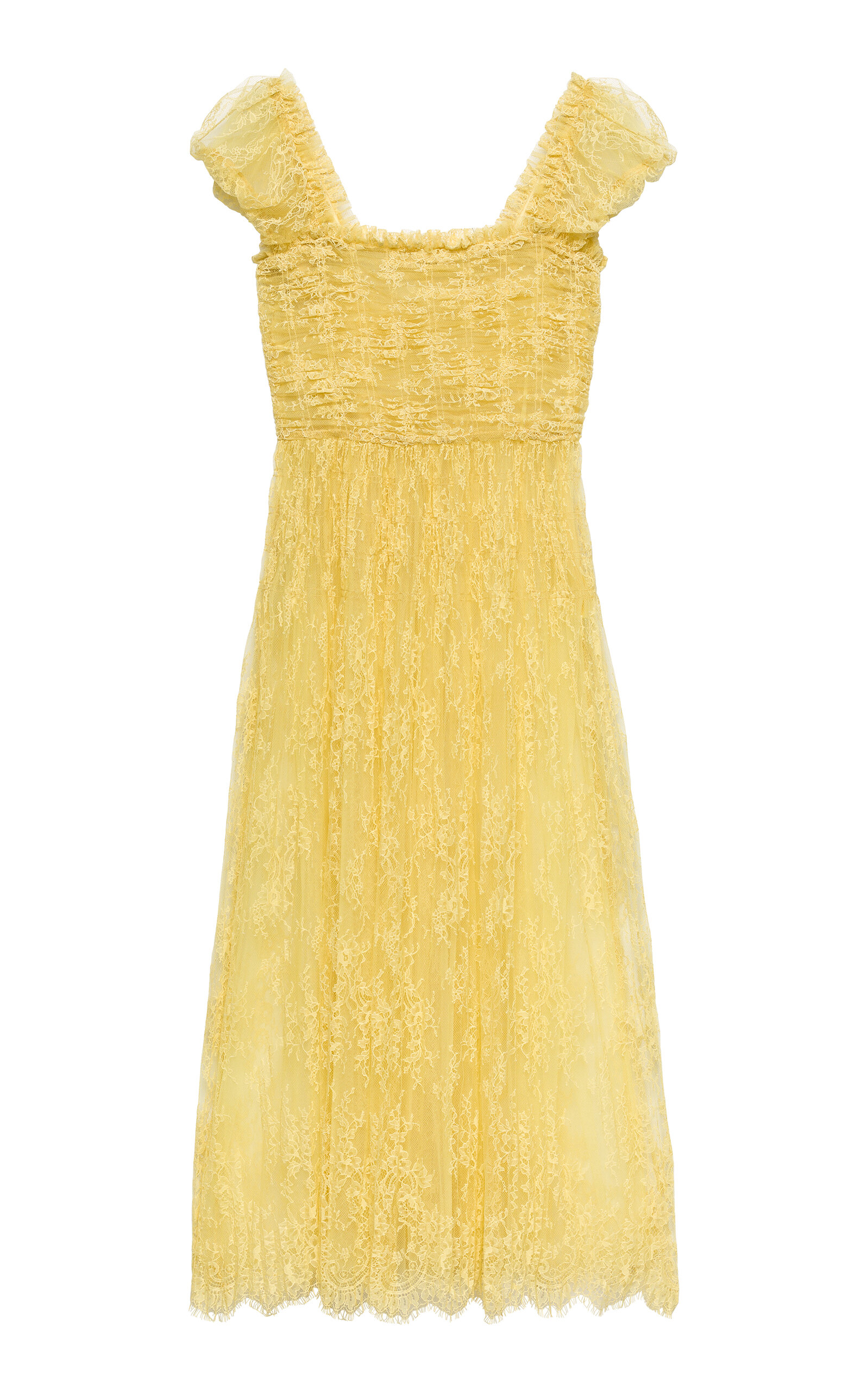Doen Pamelina Smocked Lace Midi Dress In Yellow