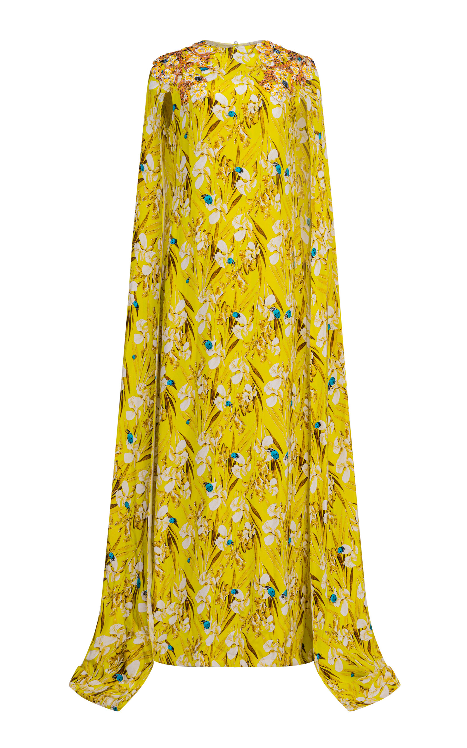 Banke Kuku Floral Silk Cape Maxi Dress In Yellow