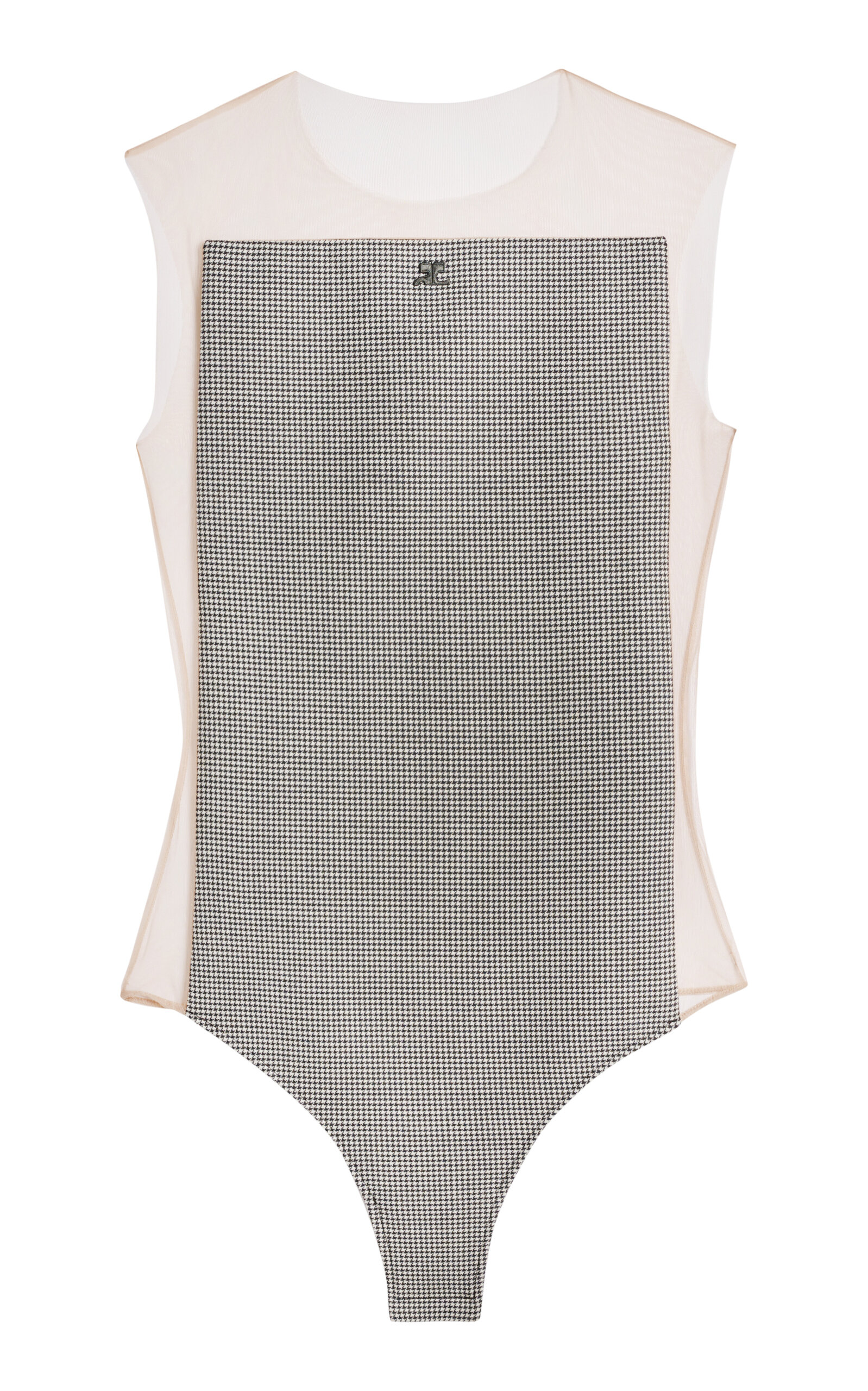 Courrèges Illusion Houndstooth Bodysuit In Grey