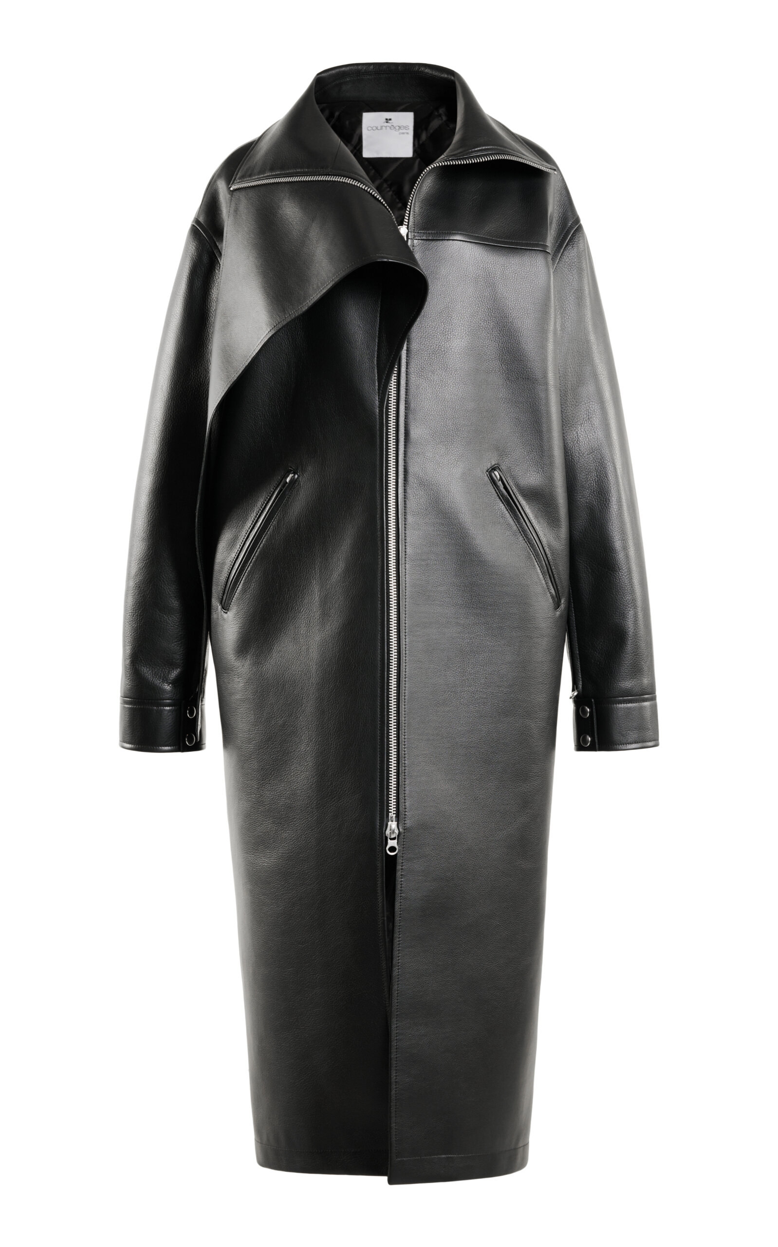 Courrèges Motorcycle Leather Coat In Black