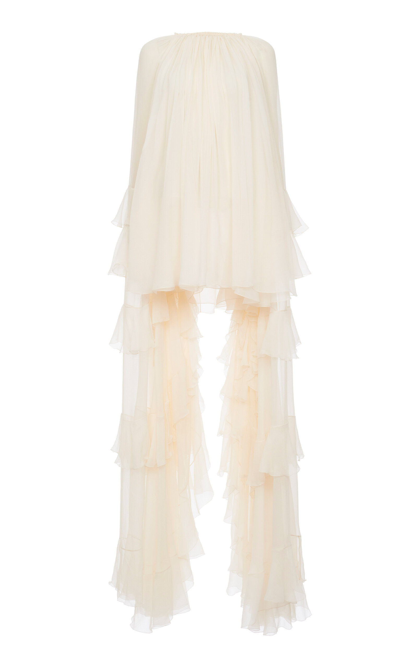 Chloé Ruffled Organic Silk Mini Cape Dress In White