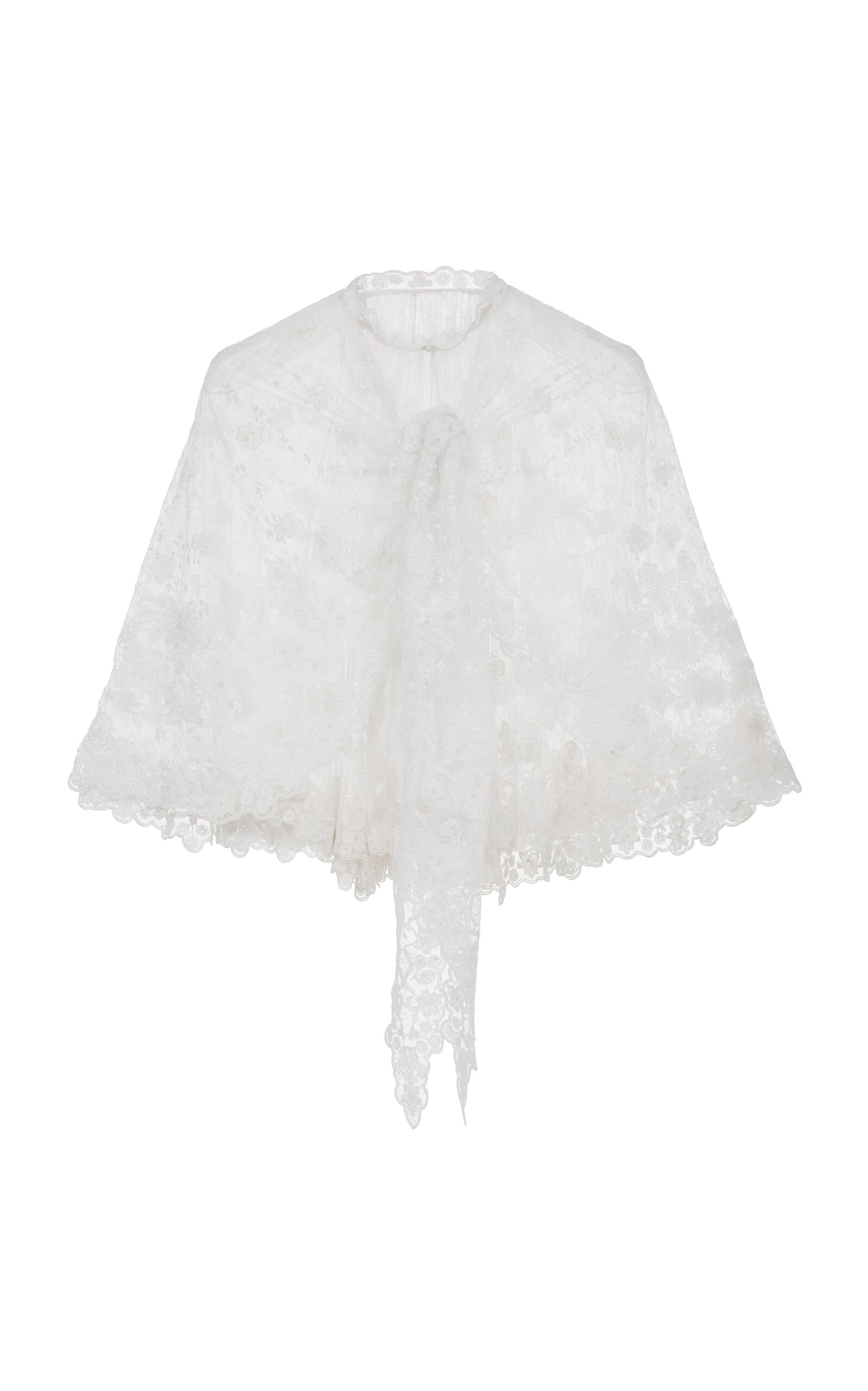 Chloé Tie-neck Lace Cape Top In White