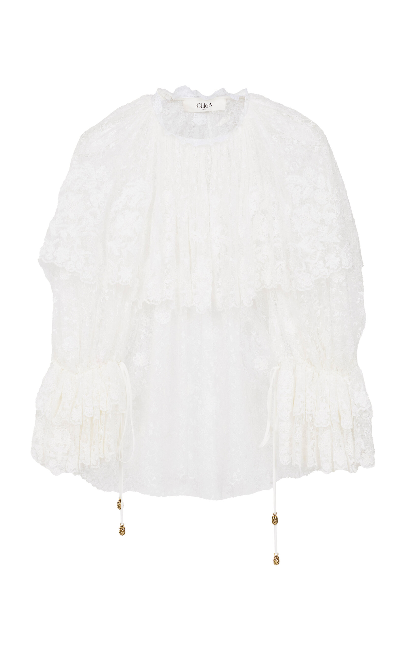 Chloé Gathered Collar-detailed Lace Top In White