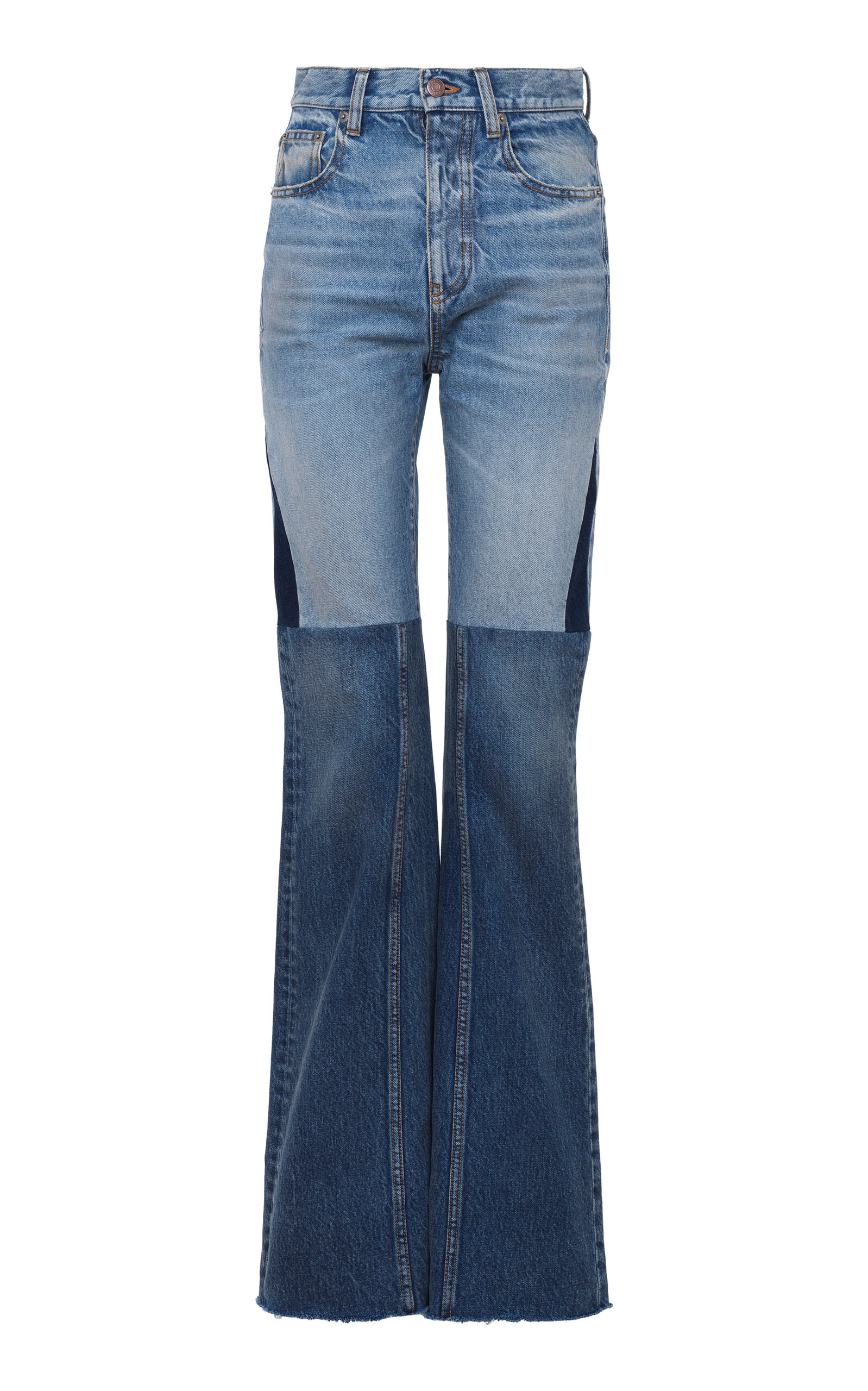 Chloé Patchwork Rigid High-rise Flared-leg Jeans In Blue