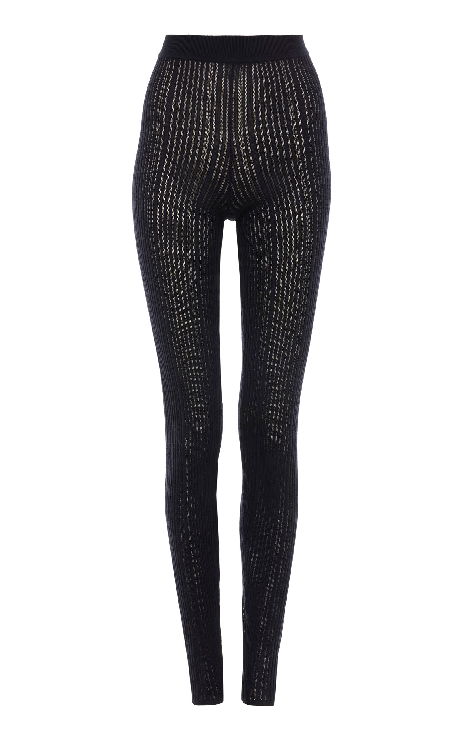 Chloé Buckle Back Ribbed-knit Wool Leggings In Navy