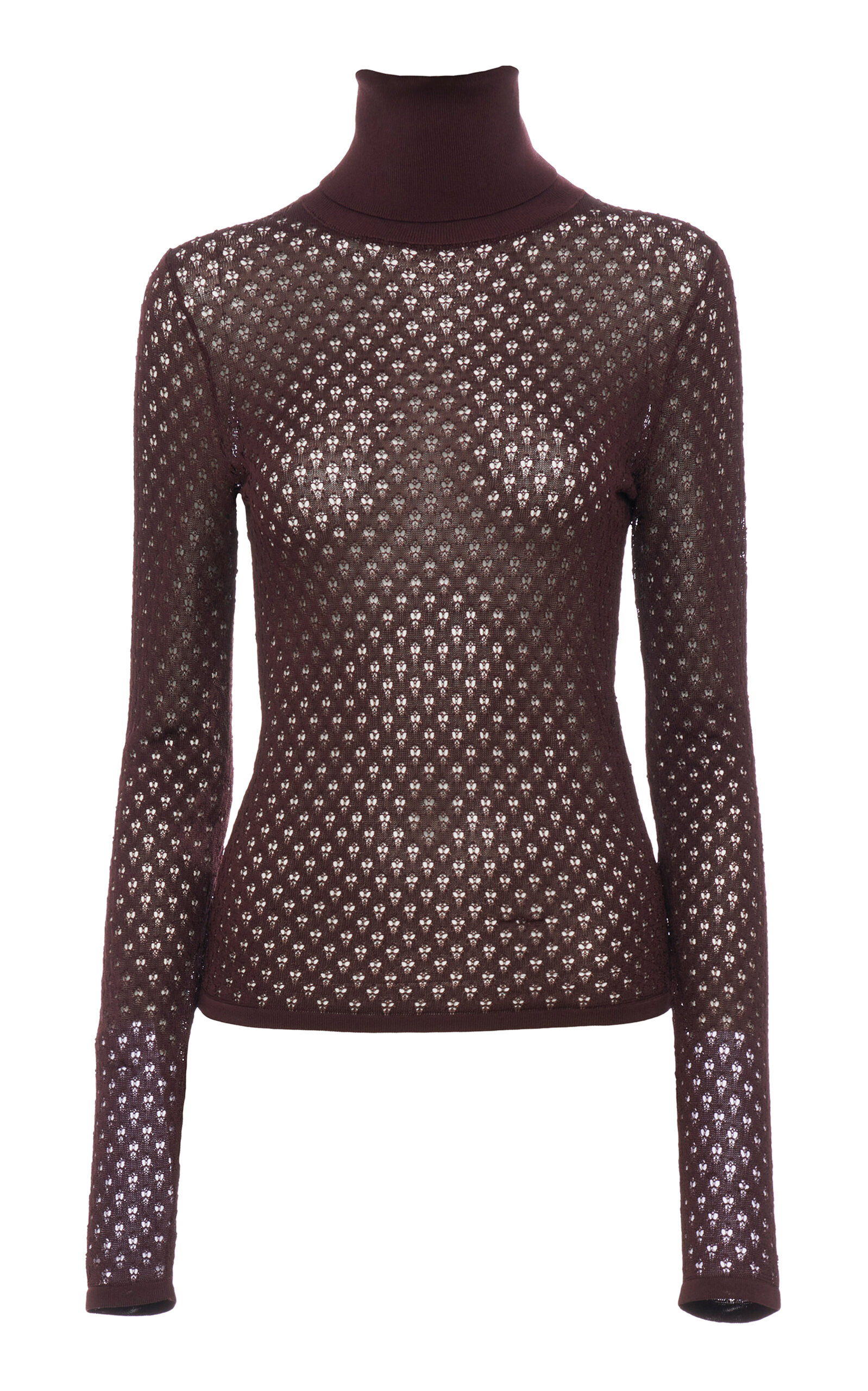 Chloé Pointelle Knit Turtleneck Sweater In Burgundy