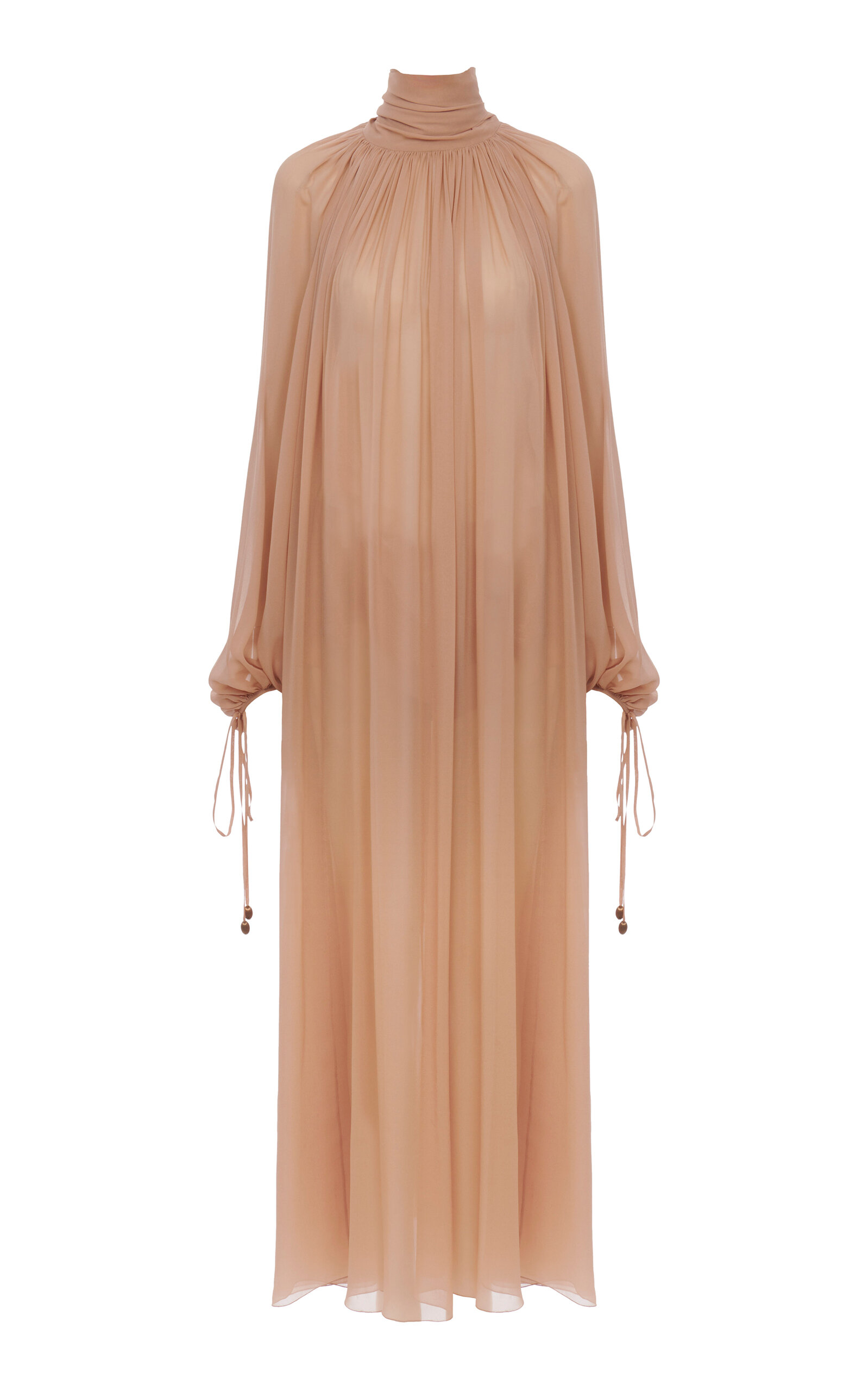 Chloé Mock Neck Silk Georgette Maxi Dress In Tan