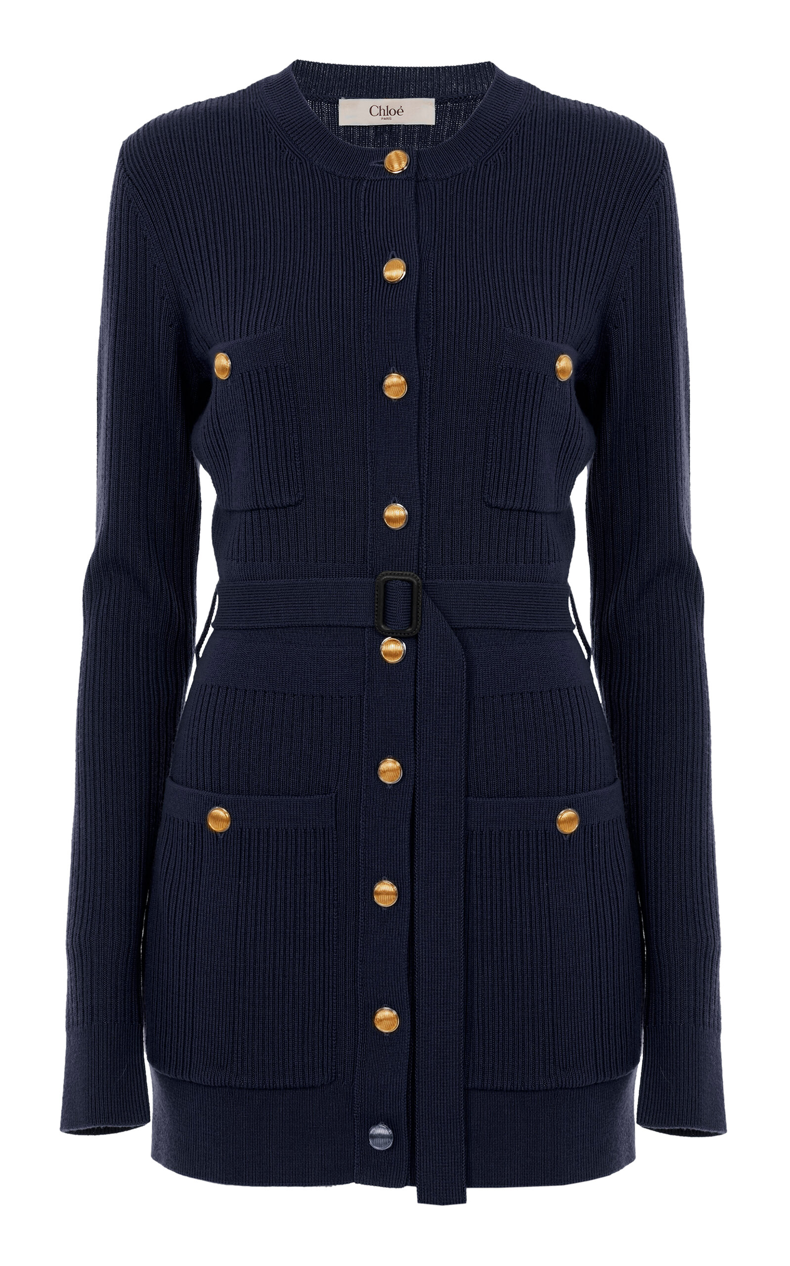 CHLOÉ BELTED WOOL KNIT CARDIGAN