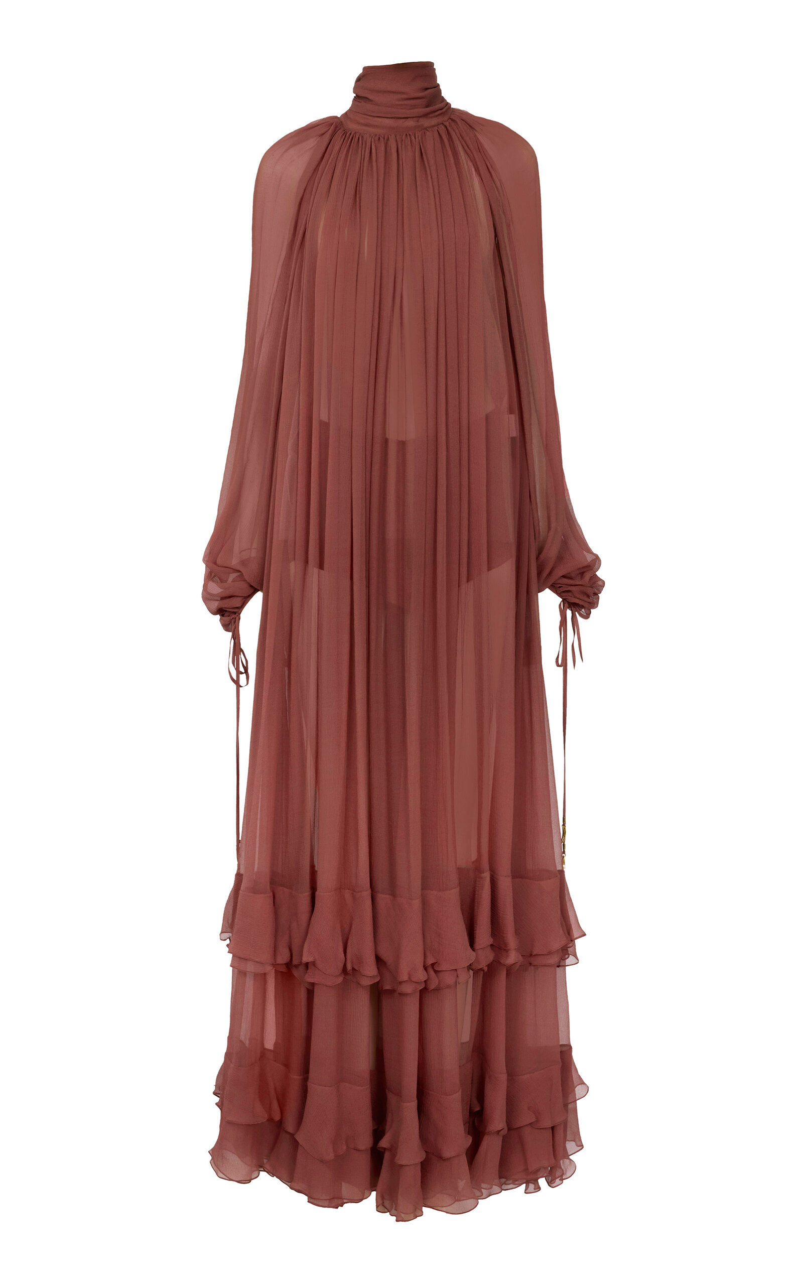 Chloé Oversized Gathered Silk Maxi Dress In Bordeaux