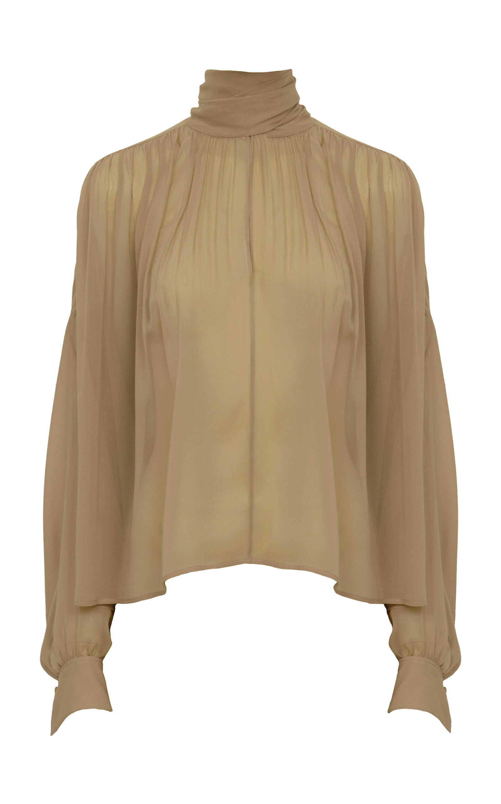 Chloé Gathered Organic Silk Georgette Top - Khaki