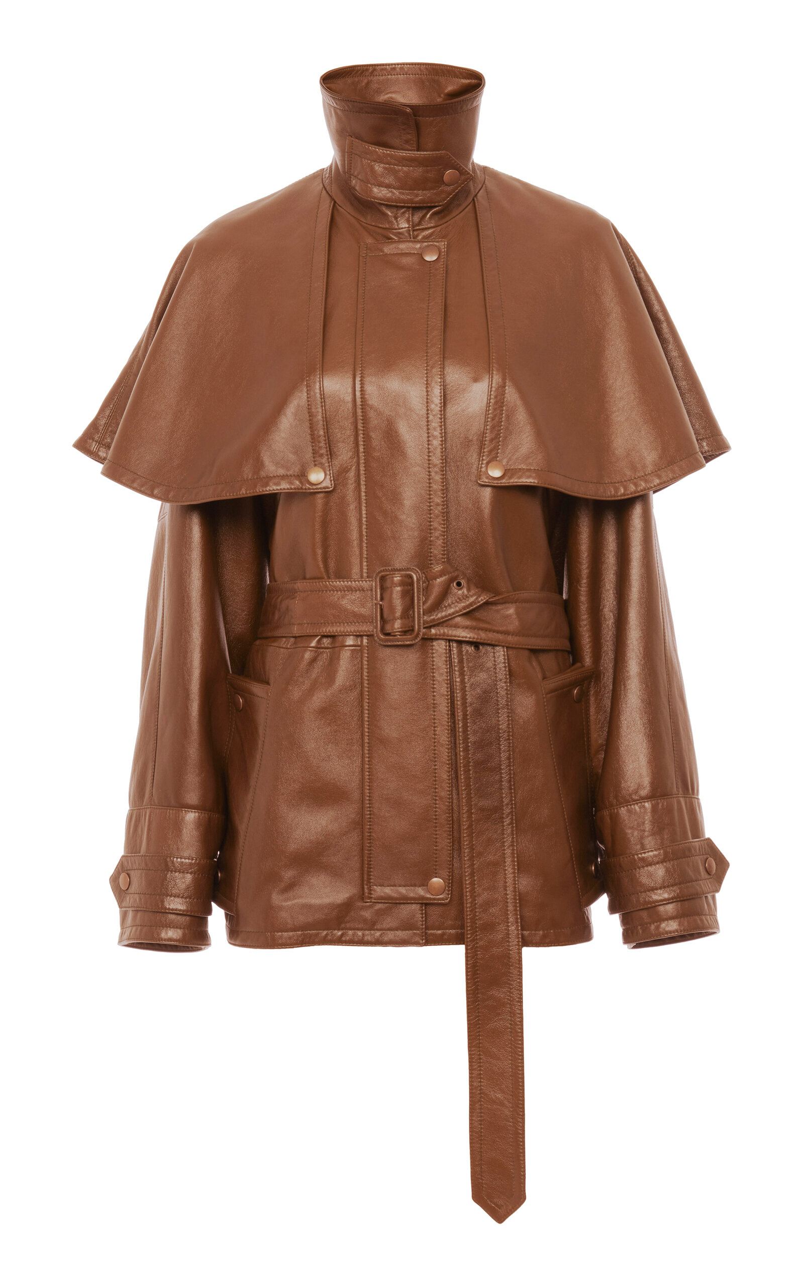Chloé Cropped Leather Trench Coat In Brown