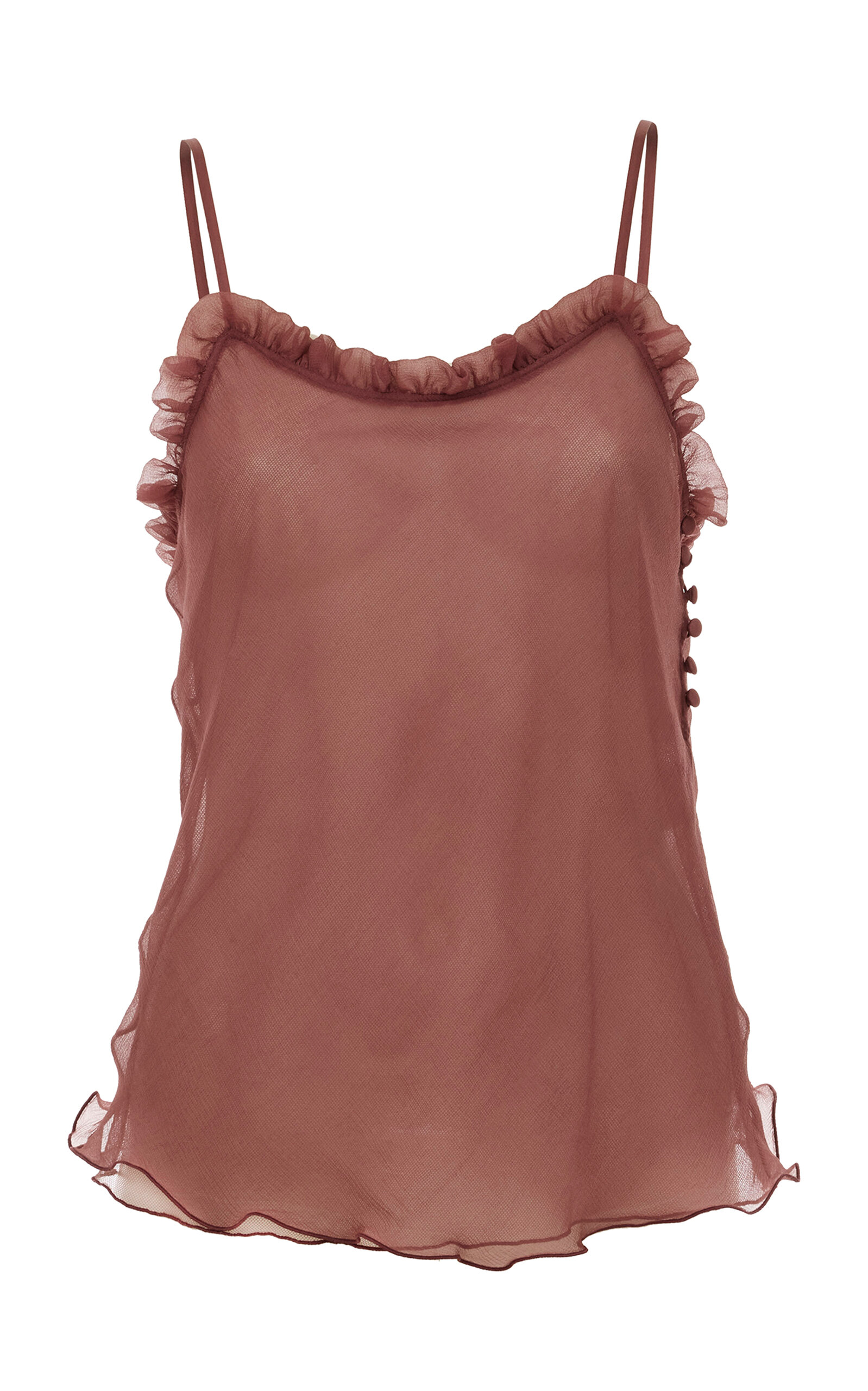 Chloé Lingerie Tulle Ruffle-trim Silk Camisole In Pink