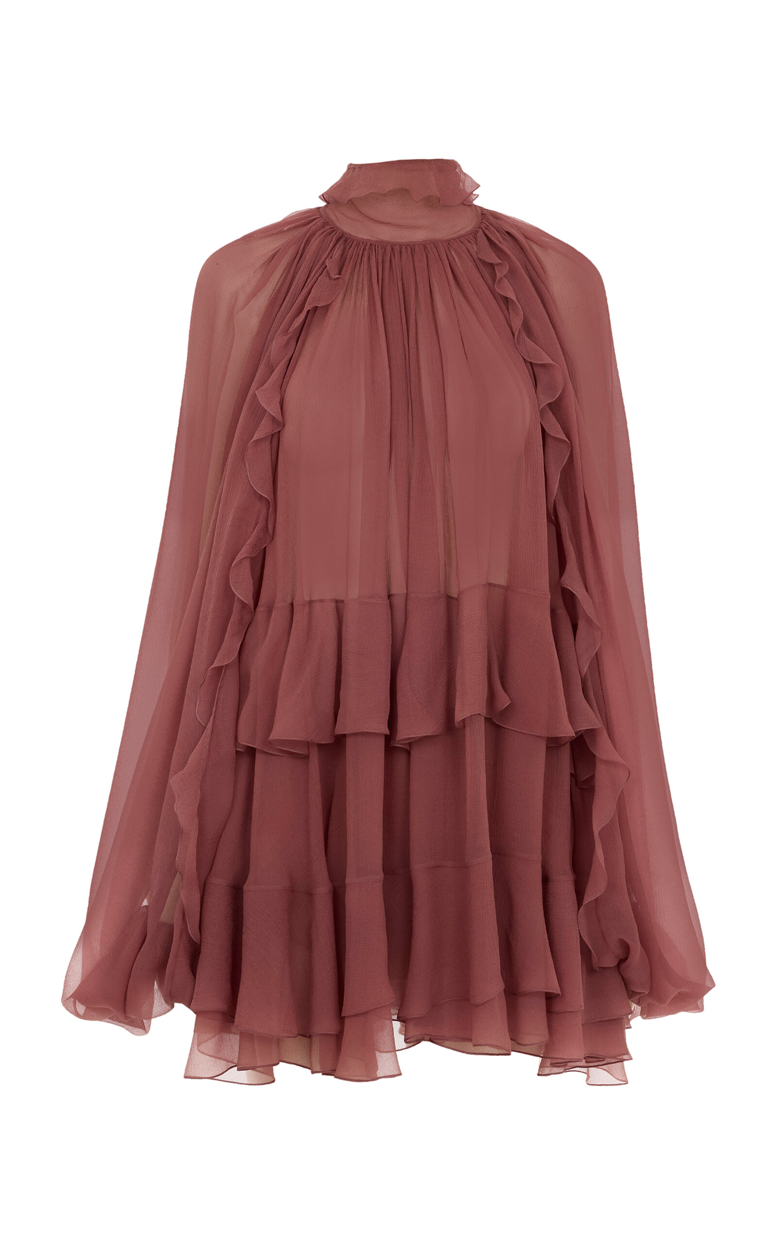 Chloé Tiered Ruffle Silk Mousseline Mini Dress In Pink