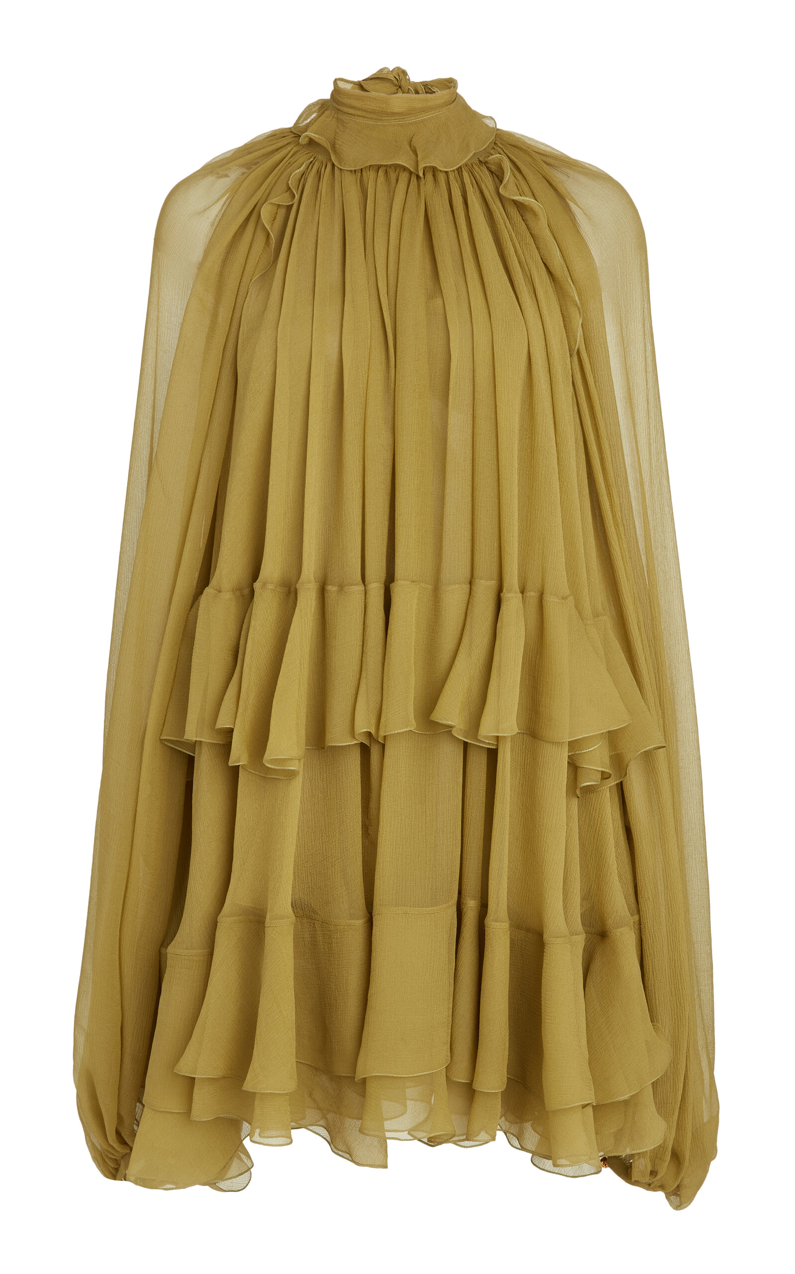 Chloé Ruffled Silk Mini Cape Dress In Green