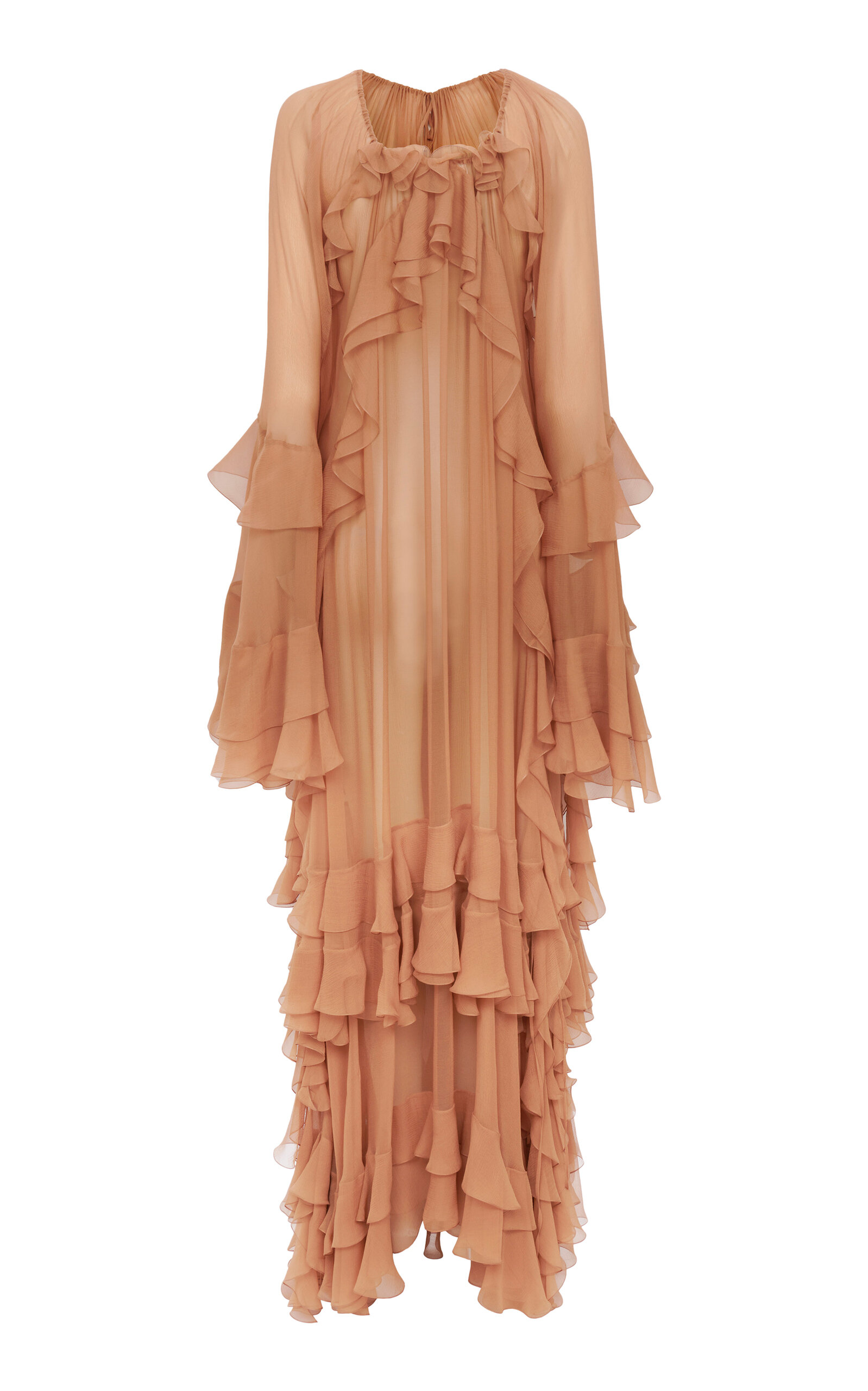 Chloé Oversized Ruffled Silk Cape Dress In Tan