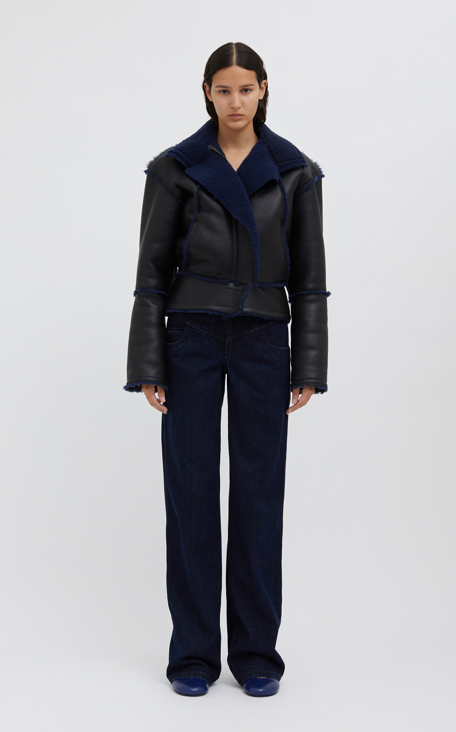 Christopher Esber Aviator Sherling Leather Jacket In Multi