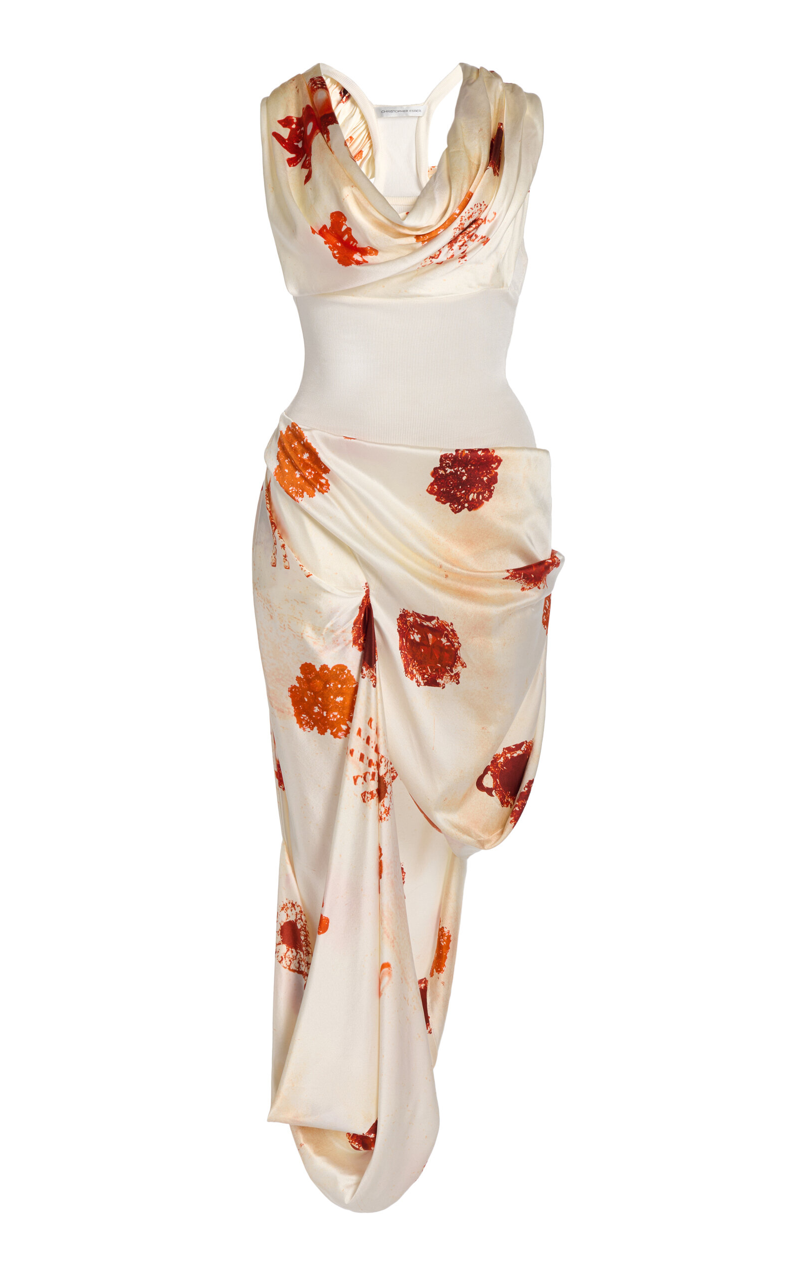 Christopher Esber Cyanotype Heirloom Draped Silk-blend Midi Dress In Multi