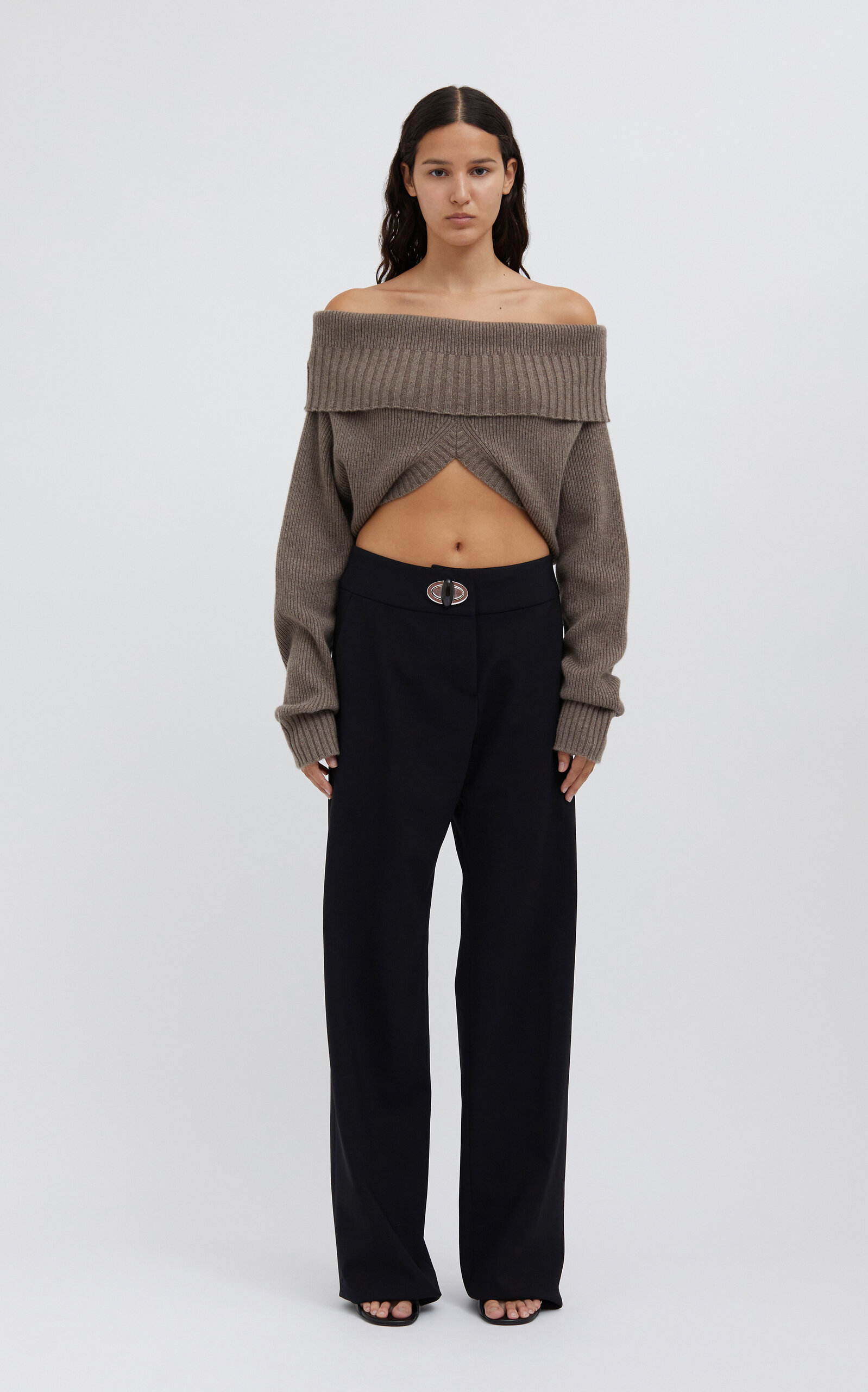 Christopher Esber Off-the-shoulder Cashmere Shrug Sweater In Neutral