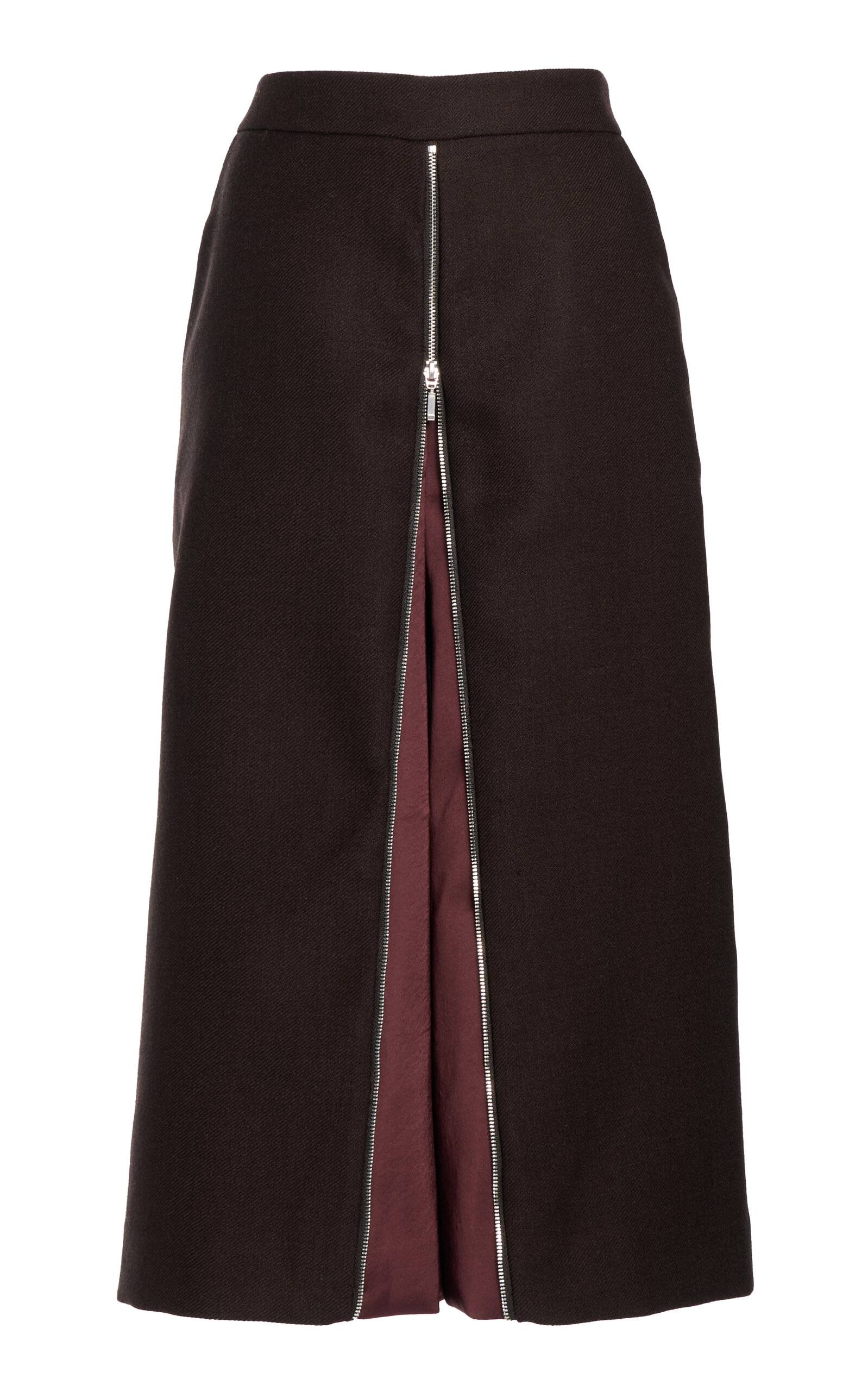 Christopher Esber Dualis Zip-front Wool-blend Midi Skirt In Brown