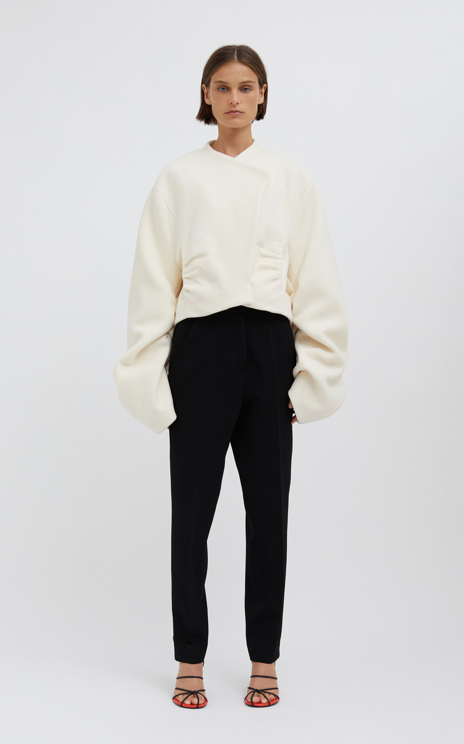 Christopher Esber Ruched-sleeve Wool-cashmere Jacket In Ivory