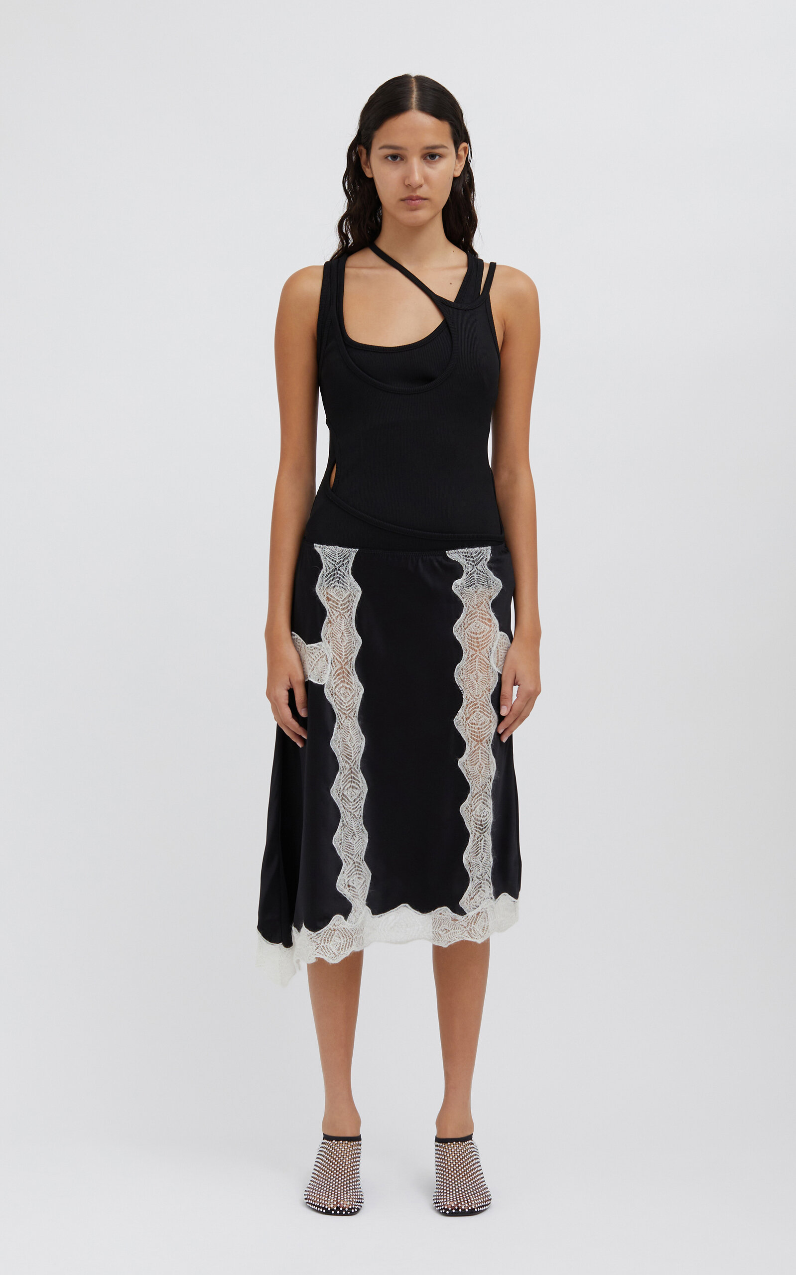 Christopher Esber Lace-detailed Felted Midi Skirt In Black,white