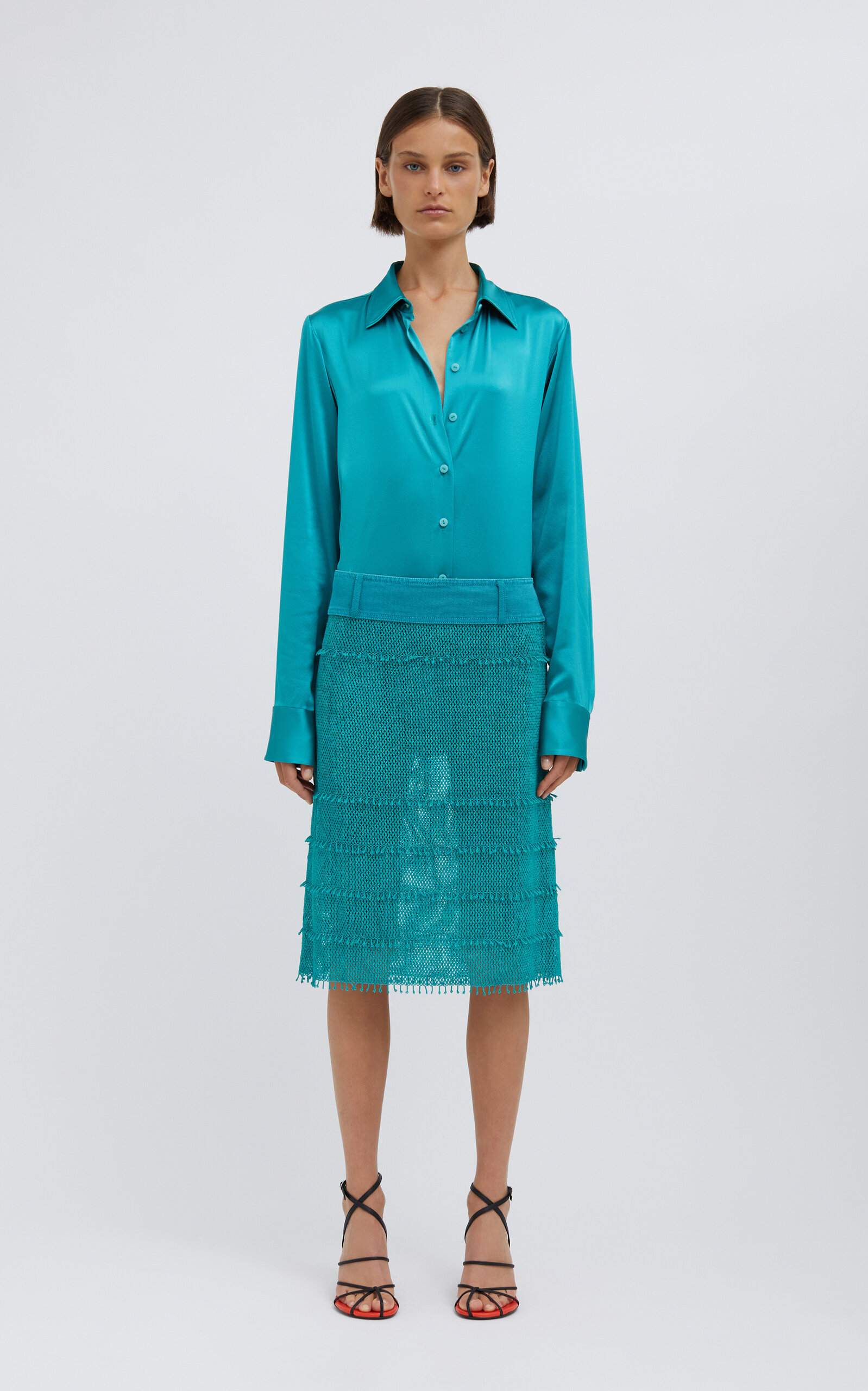 Christopher Esber Button-up Silk Shirt In Turquoise