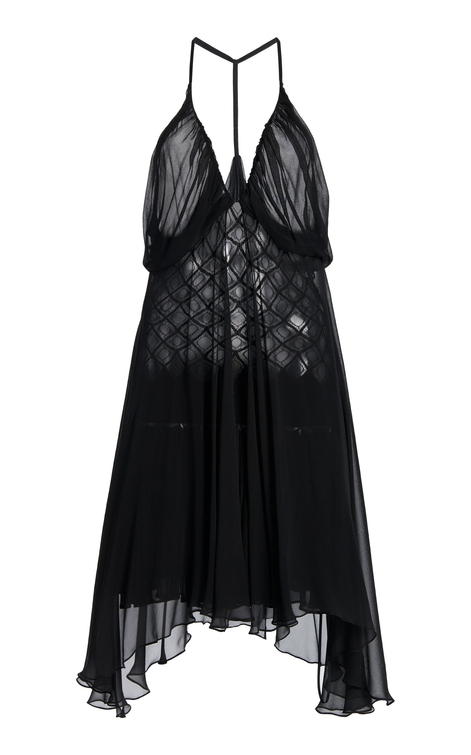 Christopher Esber Fluted Silk Chemise Mini Dress In Black