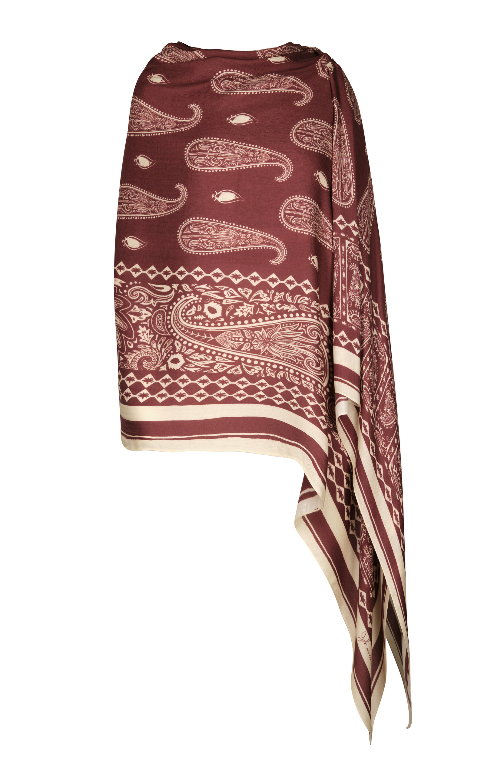 Johanna Ortiz Mosaic Paisley Cashmere Shawl In Burgundy