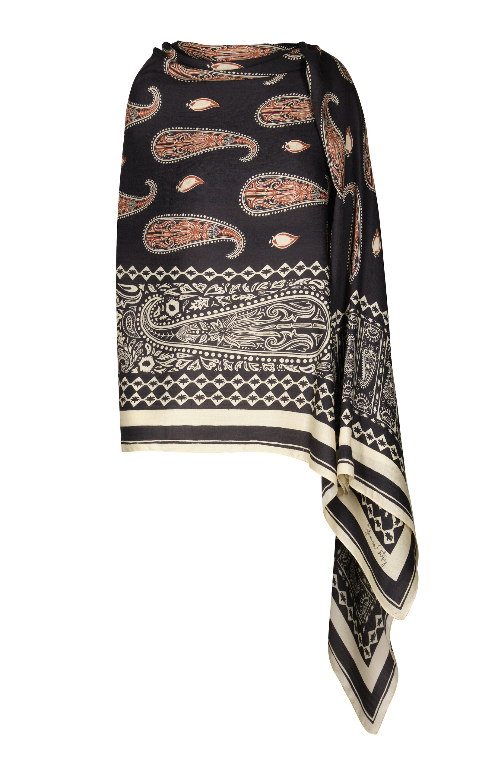 Johanna Ortiz Mosaic Paisley Cashmere Shawl - Black - OS