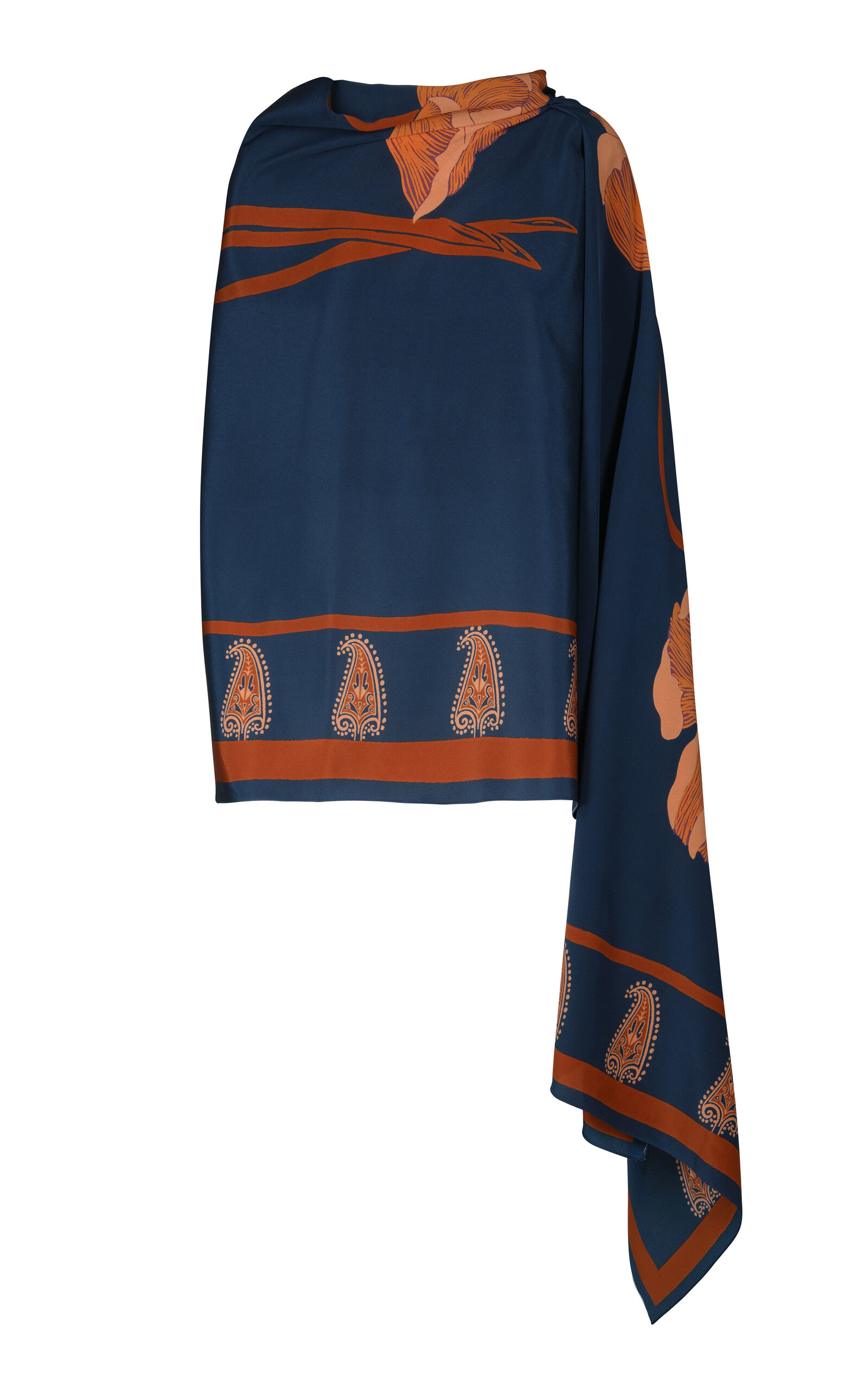 Johanna Ortiz Rapsodia De Amapola Silk Shawl In Navy