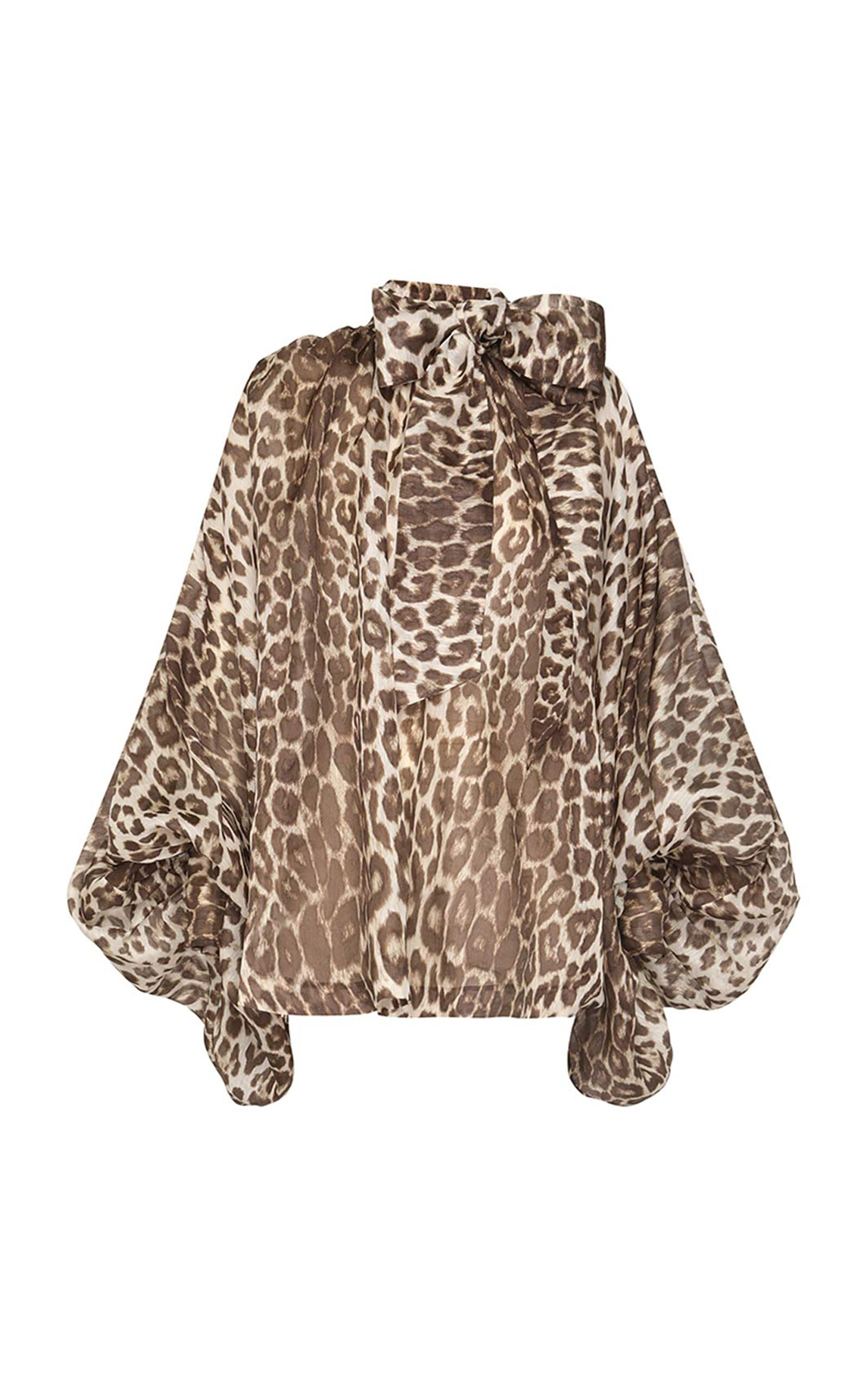 ZIMMERMANN ILLUSTRATION BILLOW LEOPARD-PRINTED LINEN-SILK CHIFFON TOP