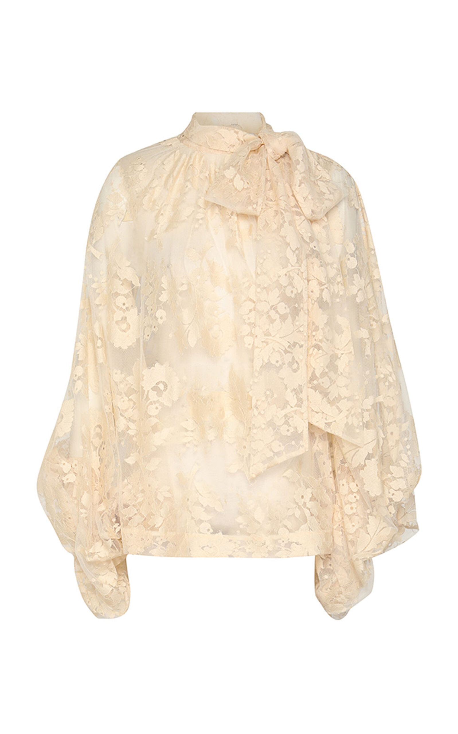 Zimmermann Illustration Pussy-bow Scalloped Cotton-blend Lace Blouse In Off-white