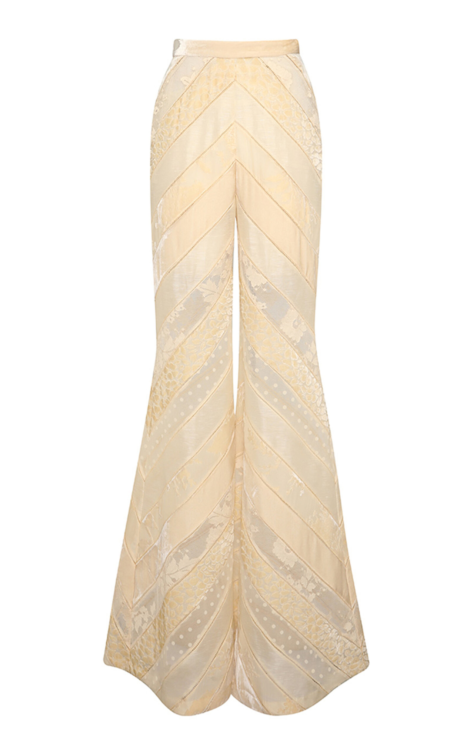 Zimmermann Eden Lace-paneled Linen-silk Chiffon Flare Pants In Multi