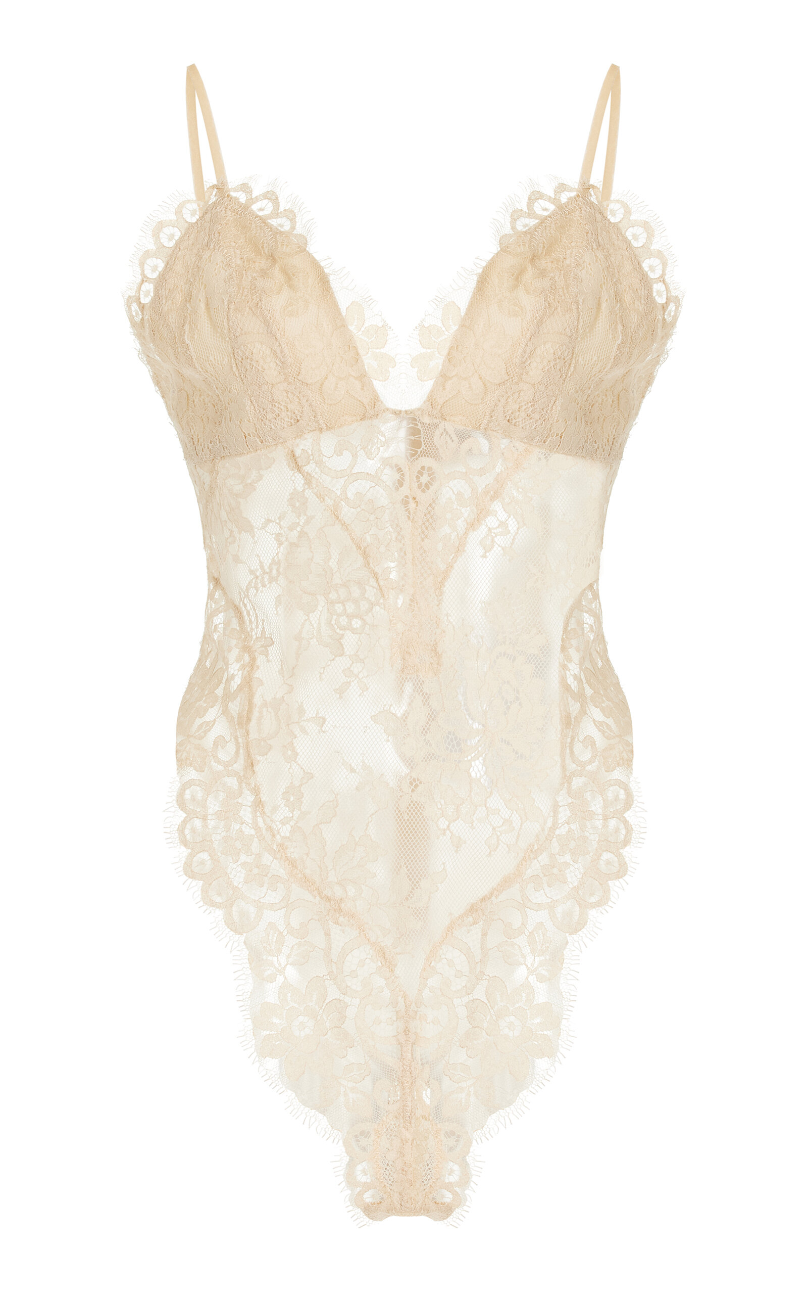 Zimmermann Illustration Velvet-trimmed Lace Bodysuit In Off-white